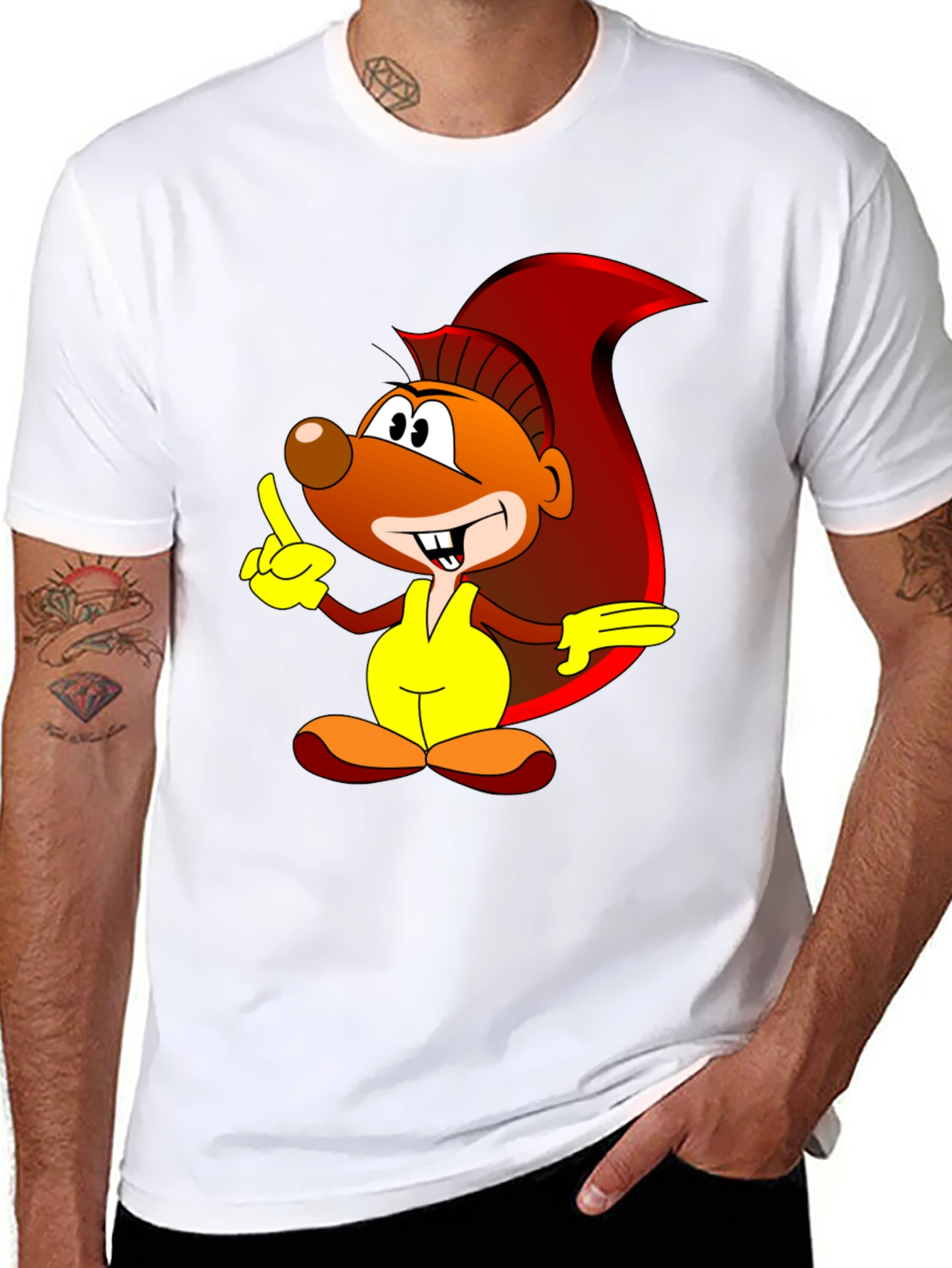 Cartoon Squirrel Graphic Print Black T-Shirt