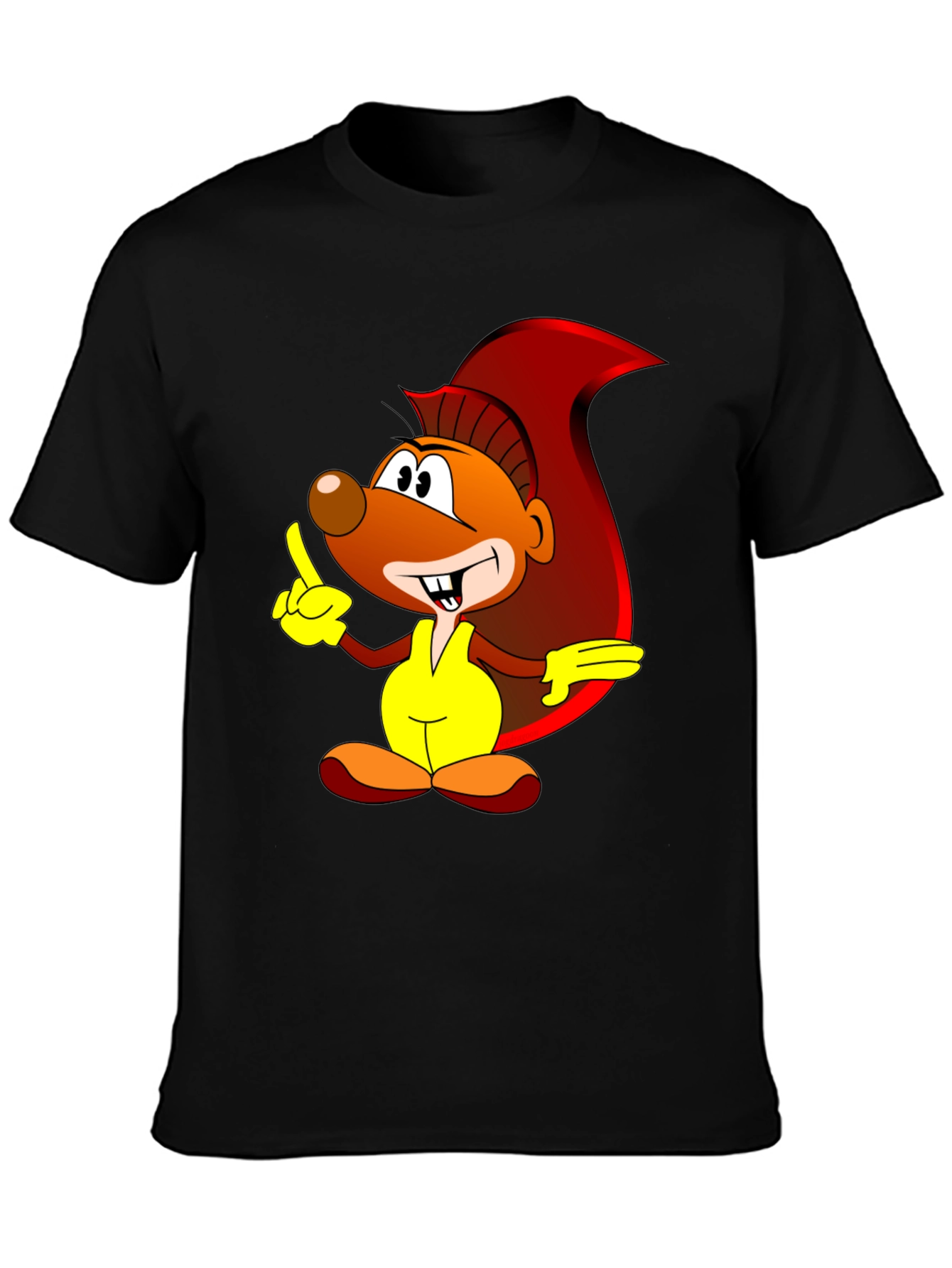 Cartoon Squirrel Graphic Print Black T-Shirt