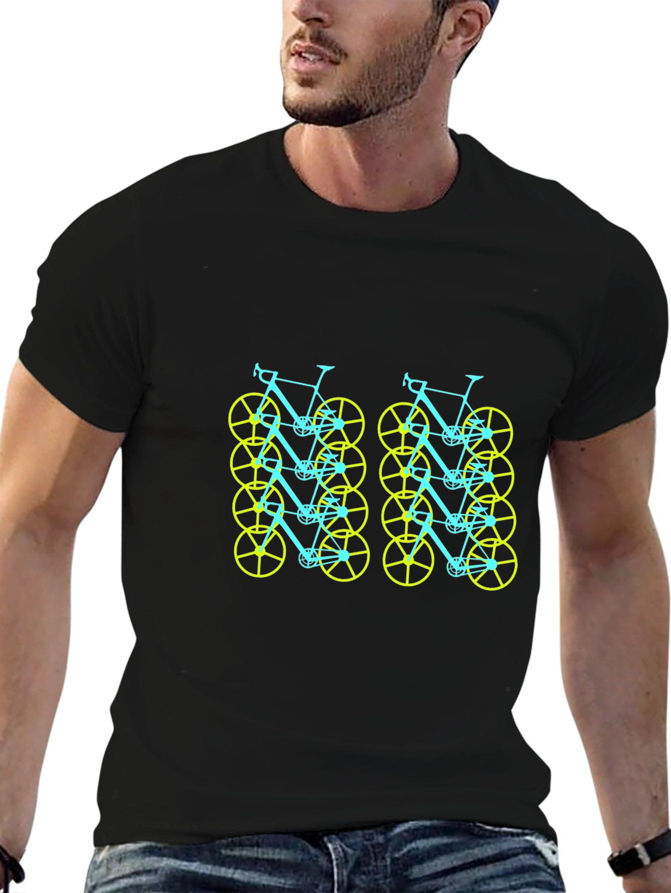 Funky Bicycle Pattern Tee - Black Cotton Comfort