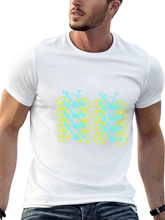 Funky Bicycle Pattern Tee - Black Cotton Comfort