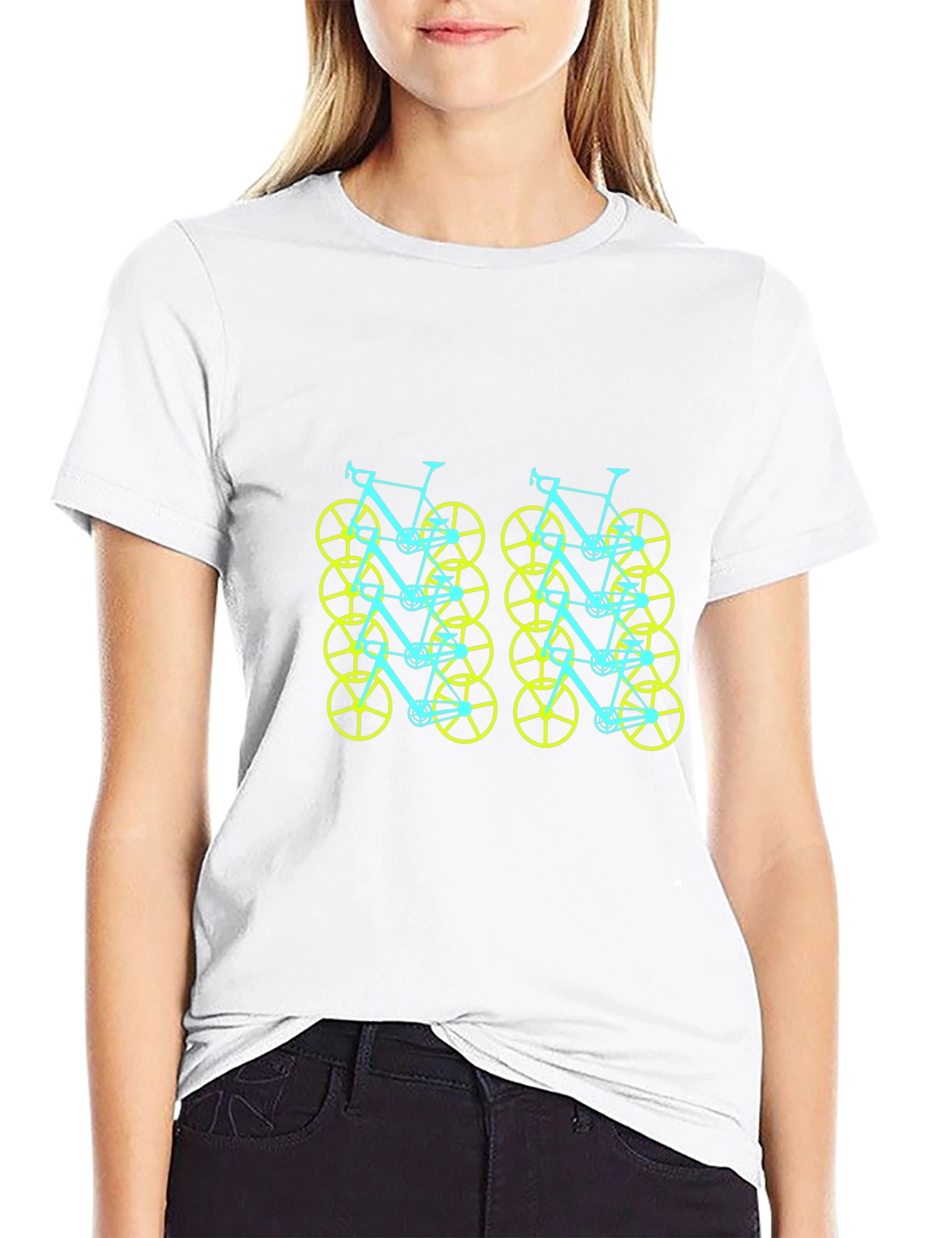Funky Bicycle Pattern Tee - Black Cotton Comfort