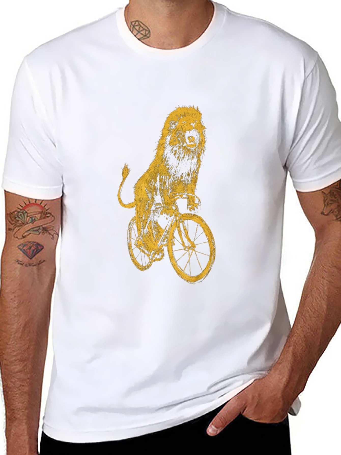 Lion on Bike Graphic Tee - Black Cotton T-Shirt