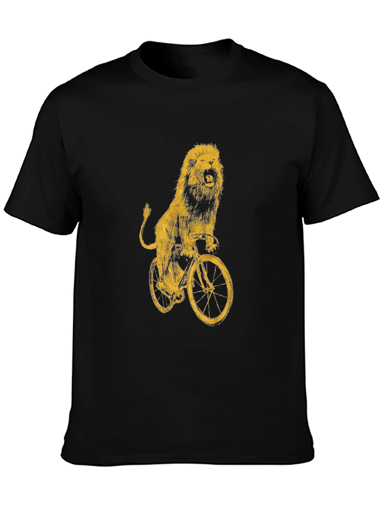 Lion on Bike Graphic Tee - Black Cotton T-Shirt