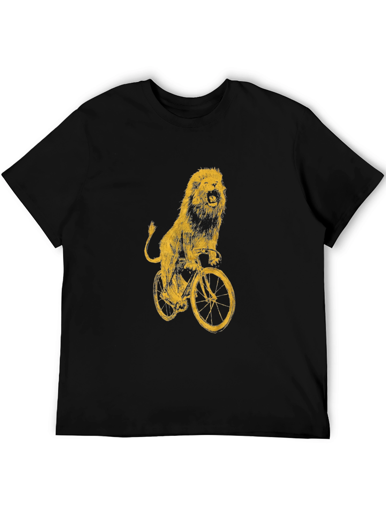 Lion on Bike Graphic Tee - Black Cotton T-Shirt