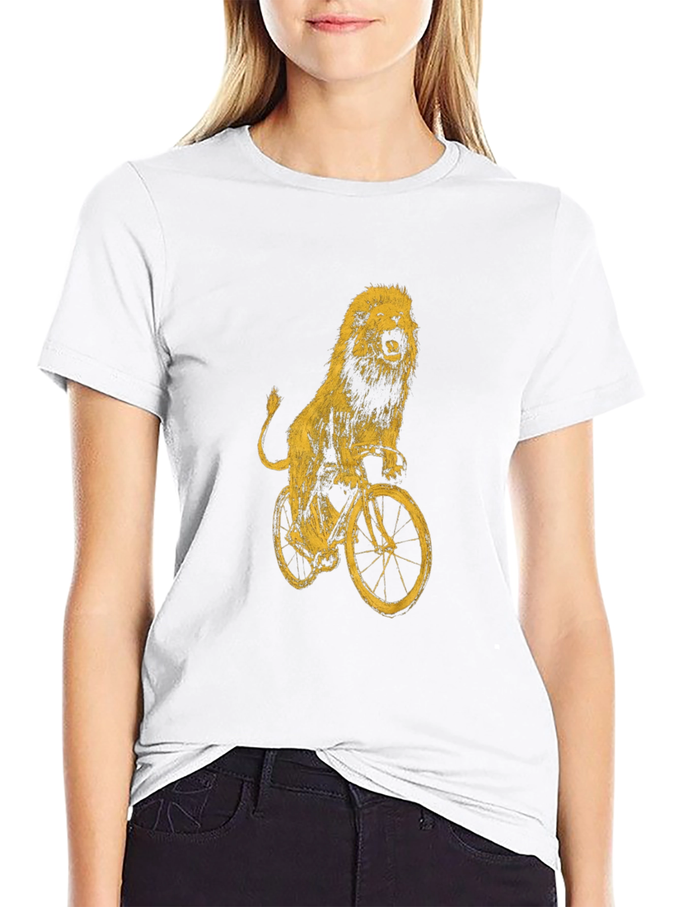 Lion on Bike Graphic Tee - Black Cotton T-Shirt