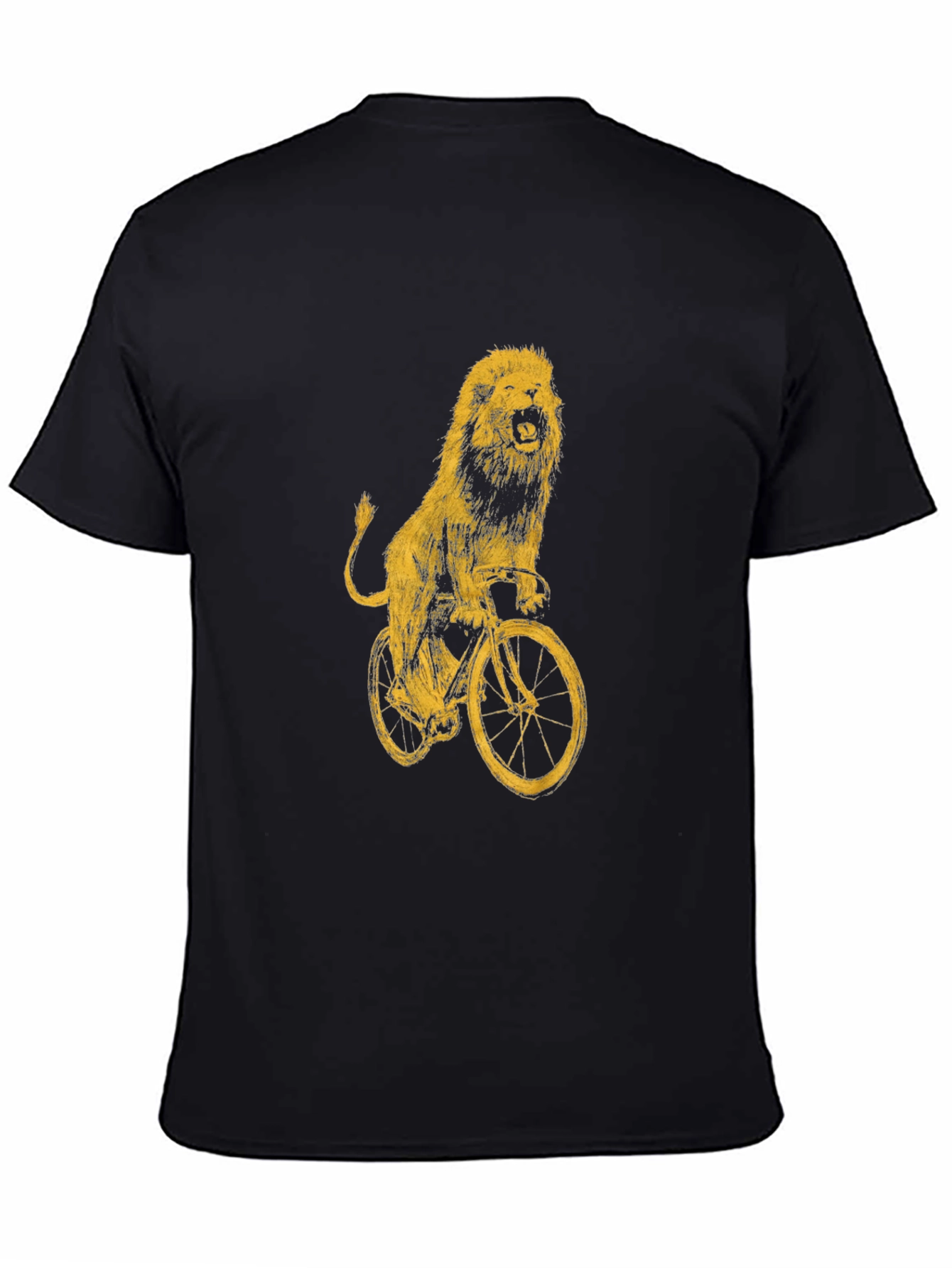 Lion on Bike Graphic Tee - Black Cotton T-Shirt