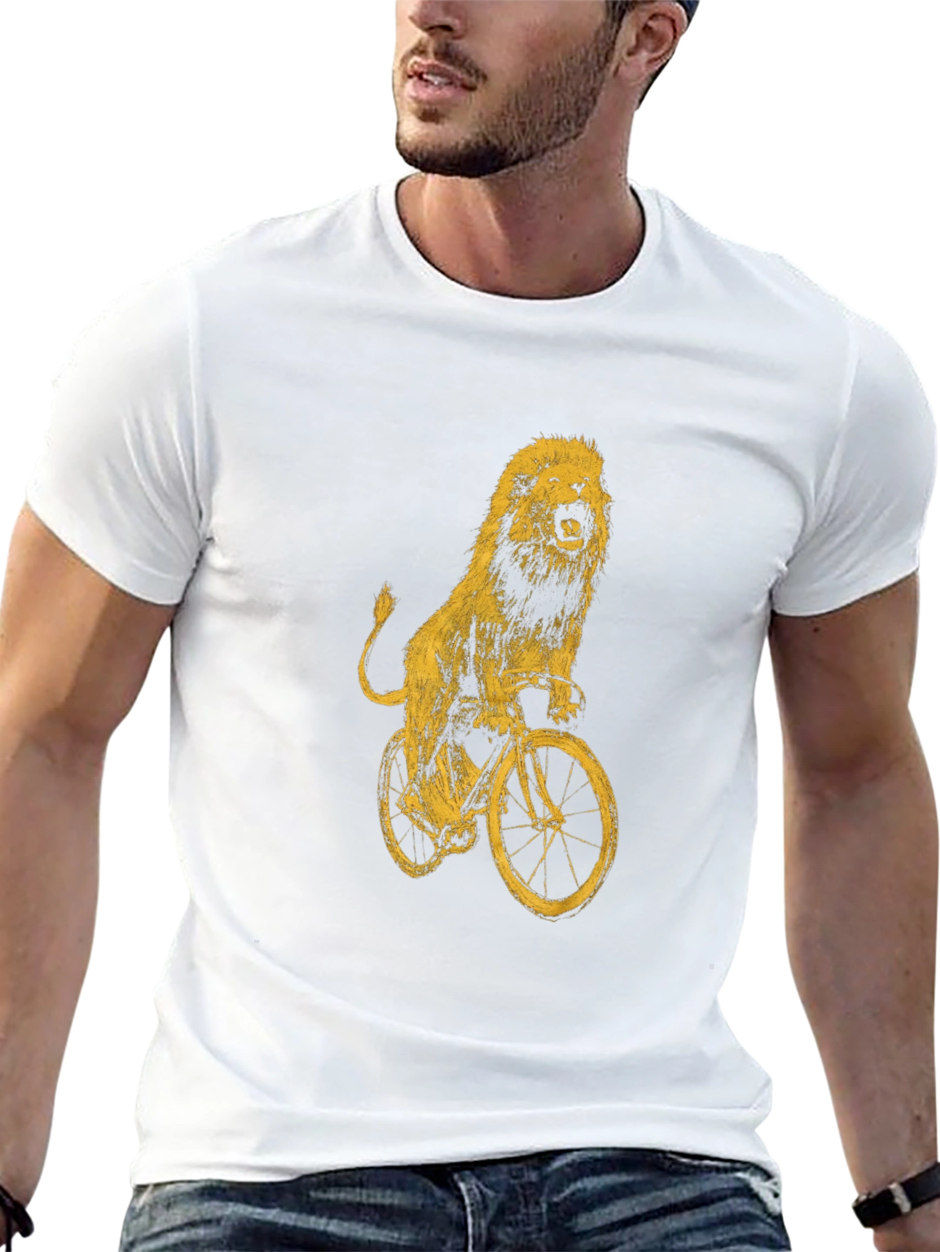 Lion on Bike Graphic Tee - Black Cotton T-Shirt