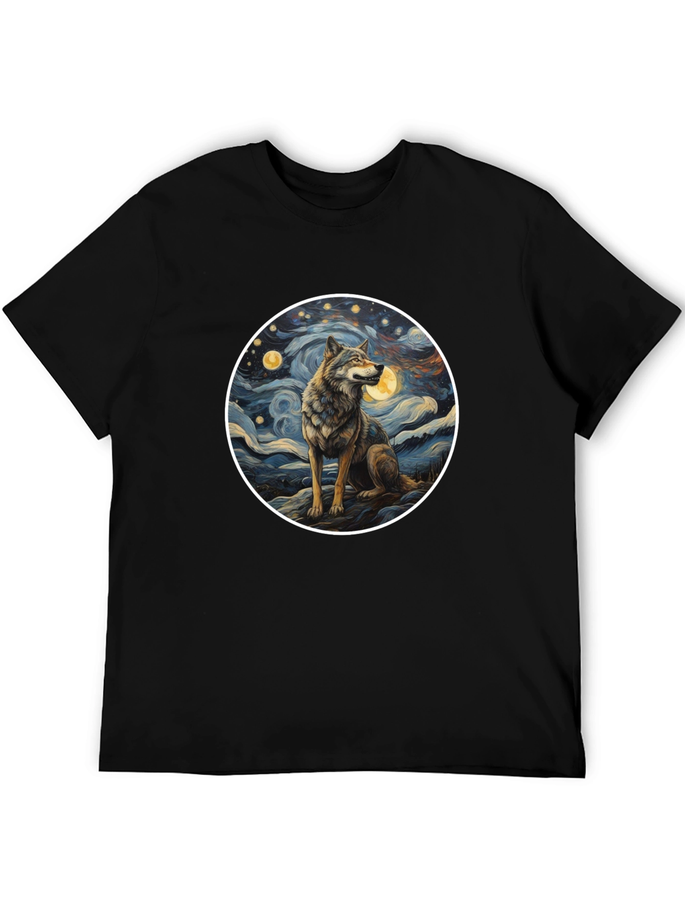 Wolf in Starry Night Mens T-Shirt