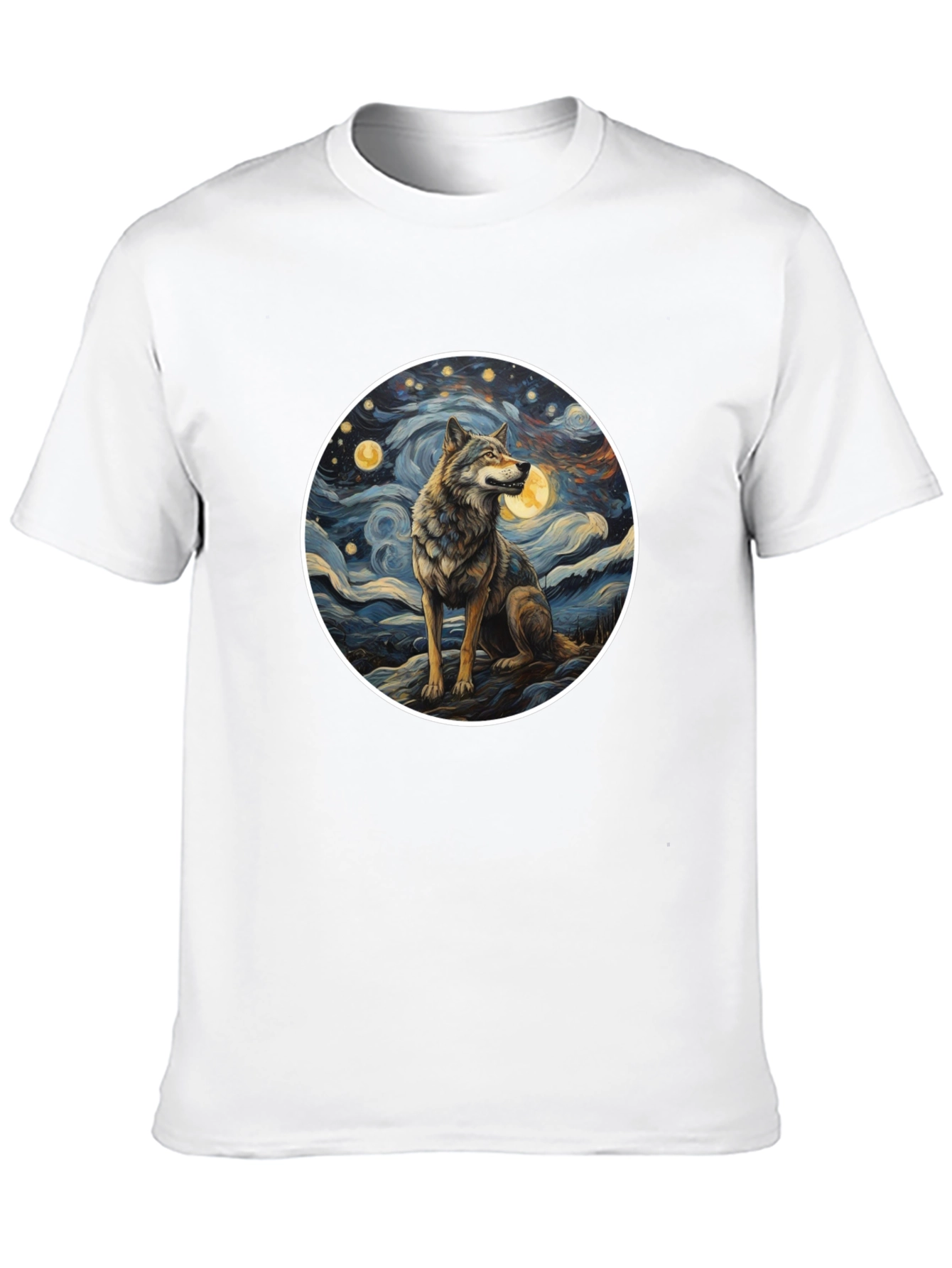 Wolf in Starry Night Mens T-Shirt