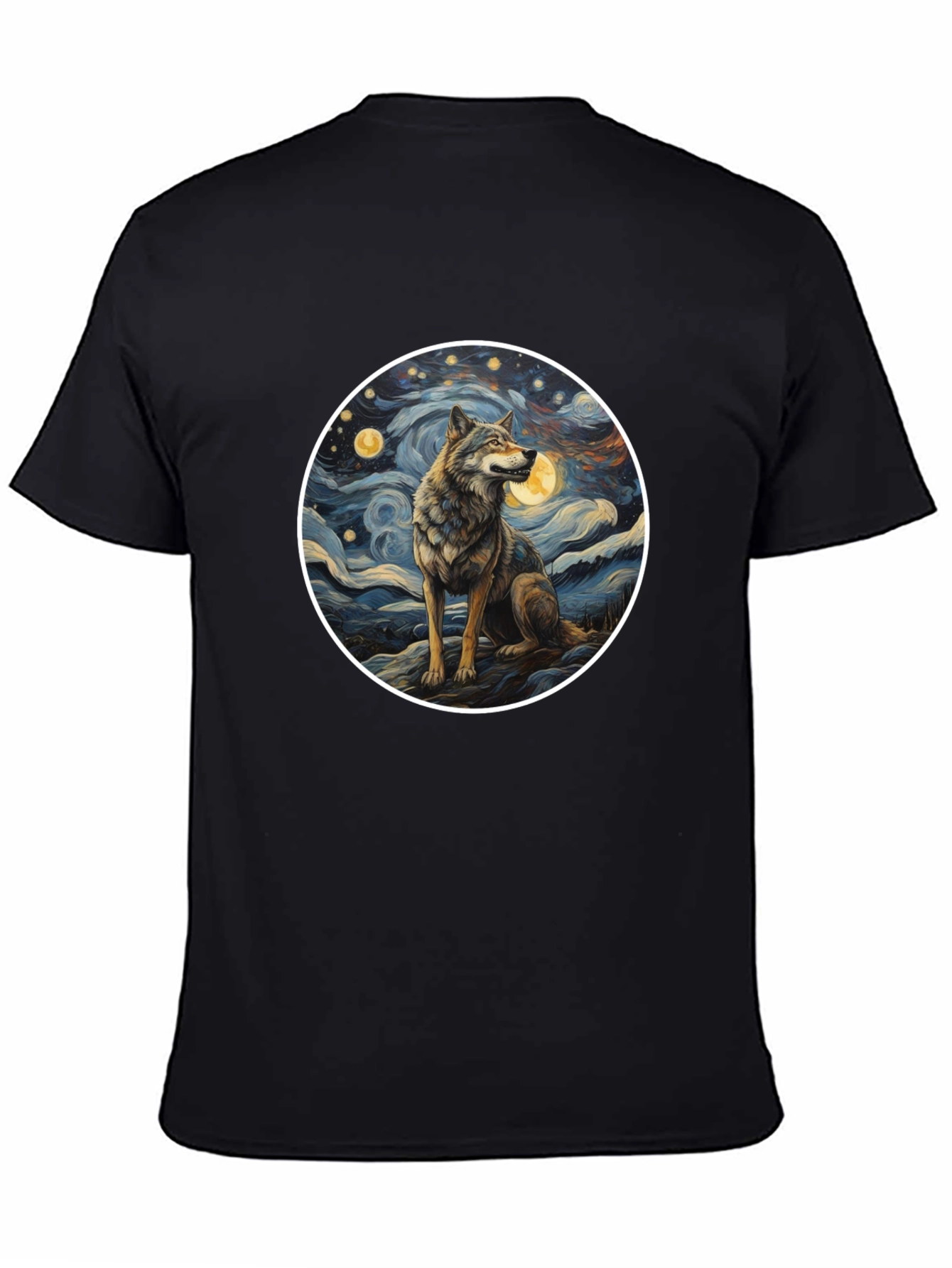 Wolf in Starry Night Mens T-Shirt