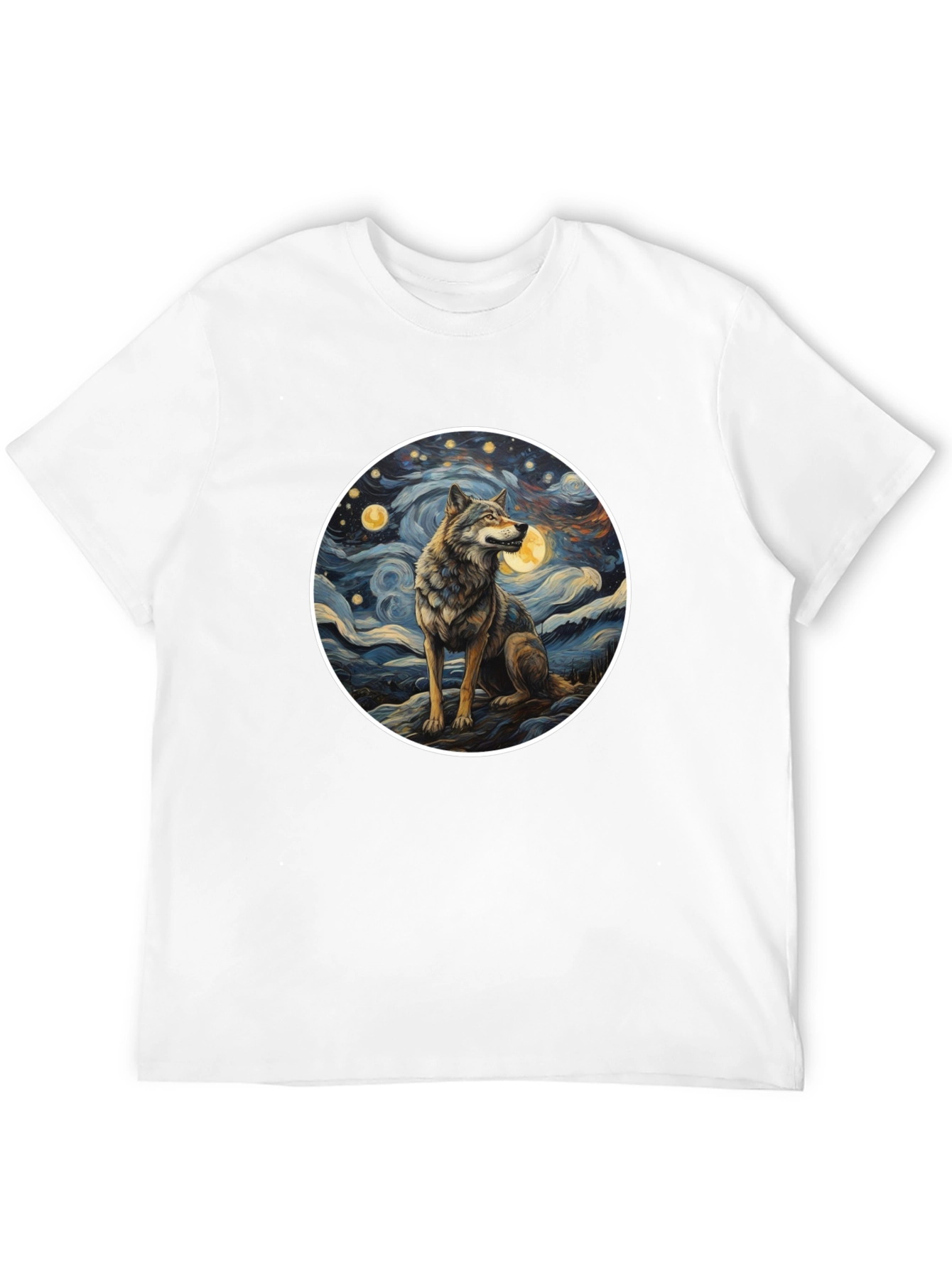 Wolf in Starry Night Mens T-Shirt