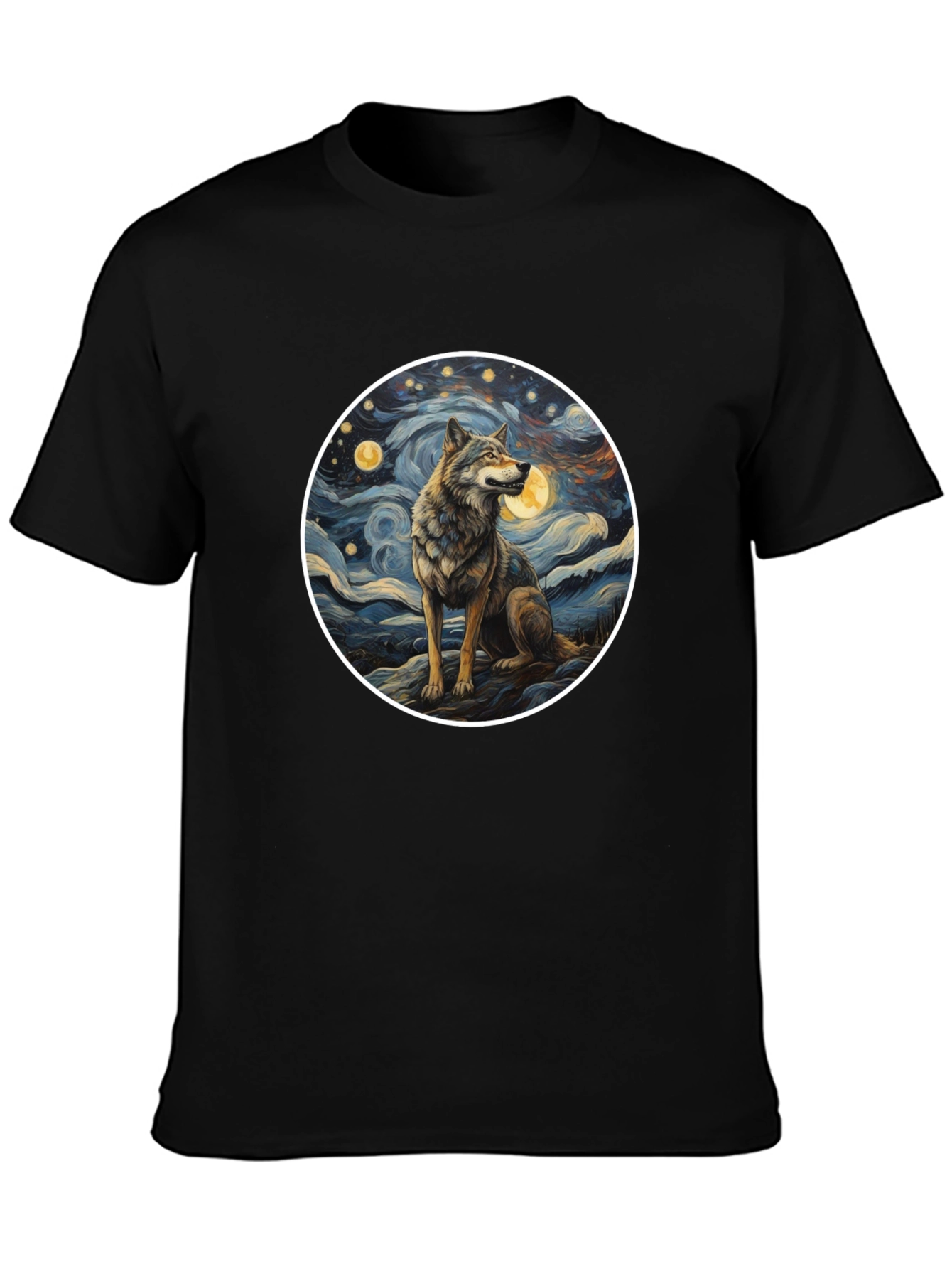 Wolf in Starry Night Mens T-Shirt