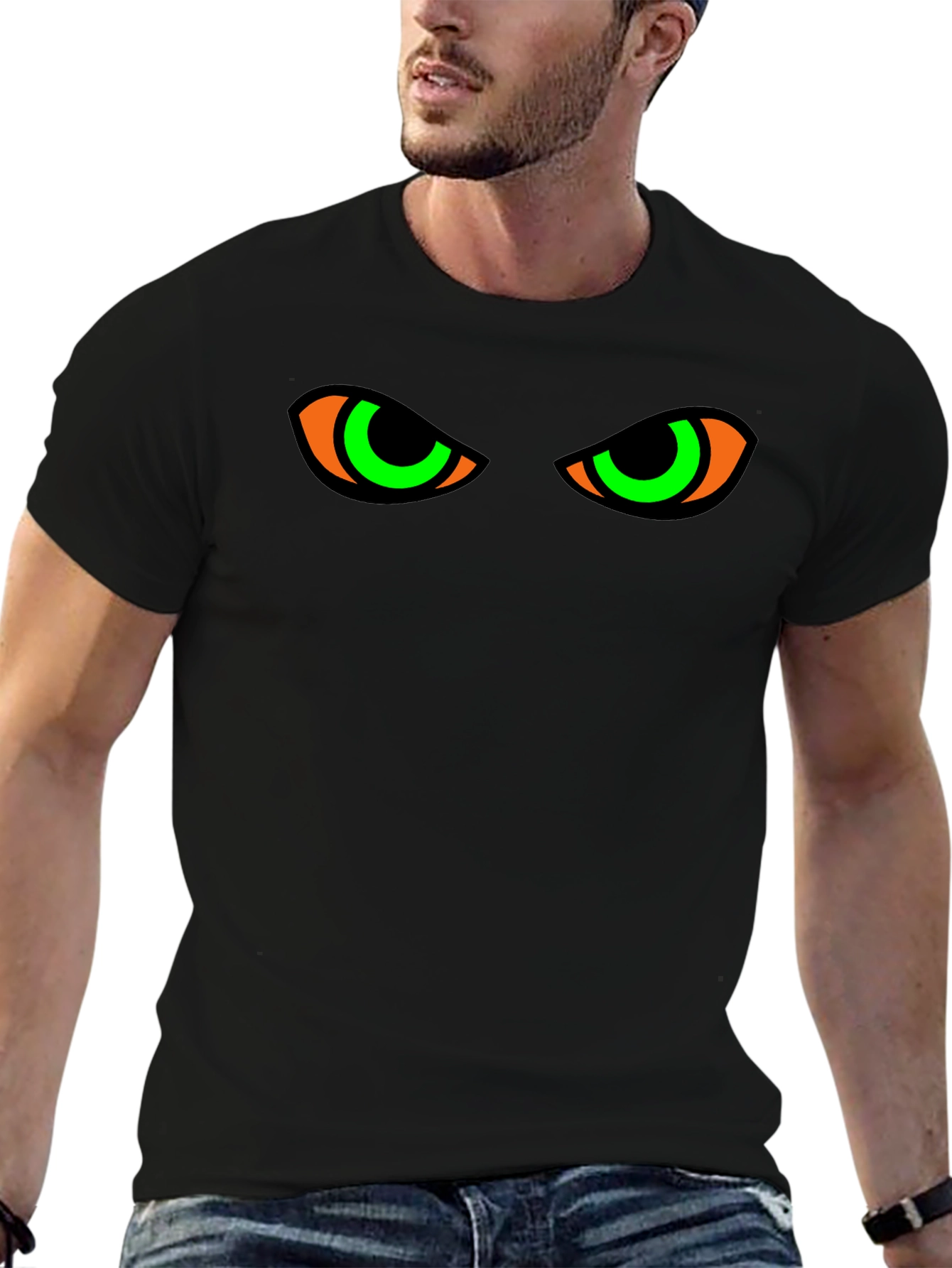 Glow Eyes T-Shirt: Mens Black Spooky Graphic Tee