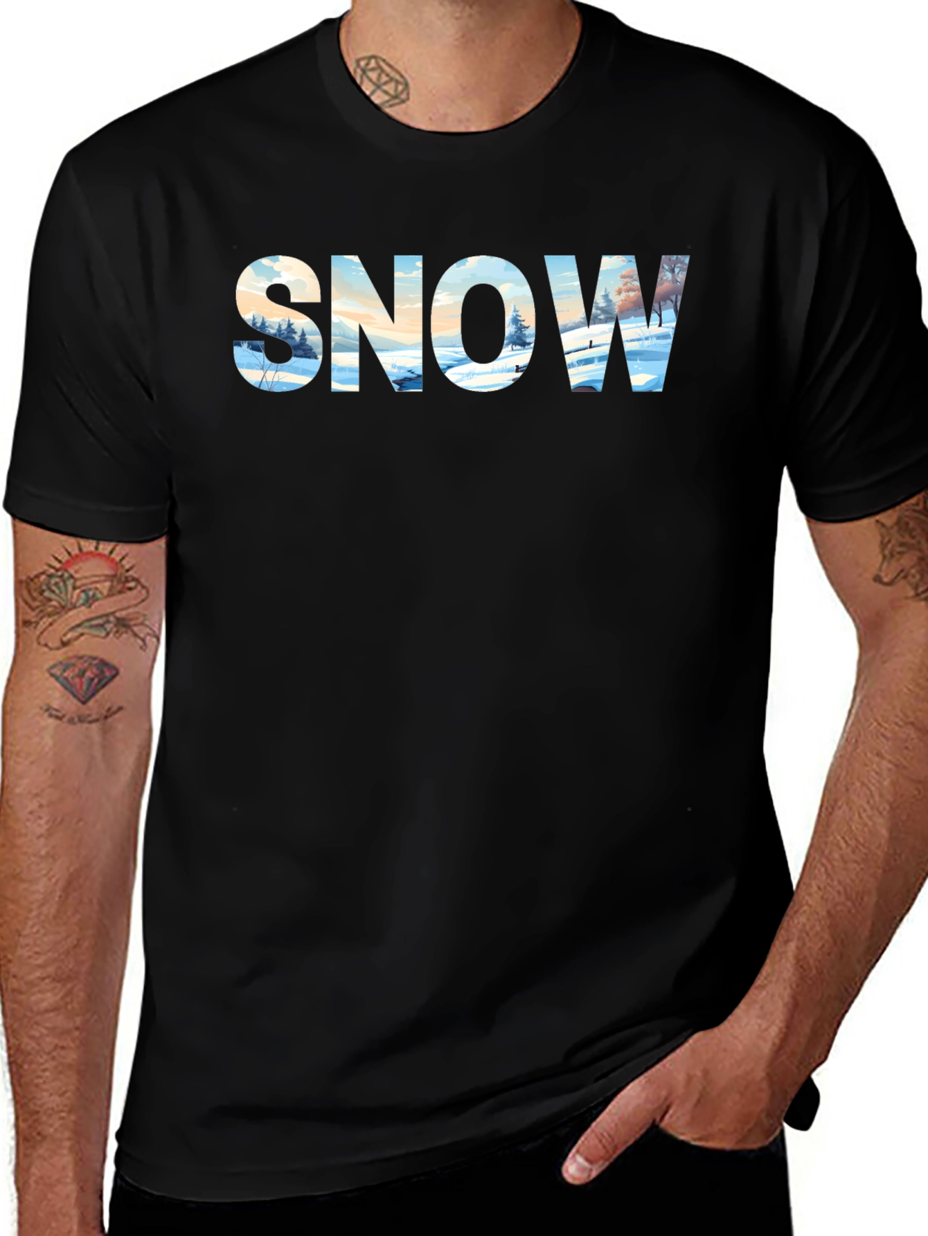 Snow Graphic Print Tee - Winter Landscape Design