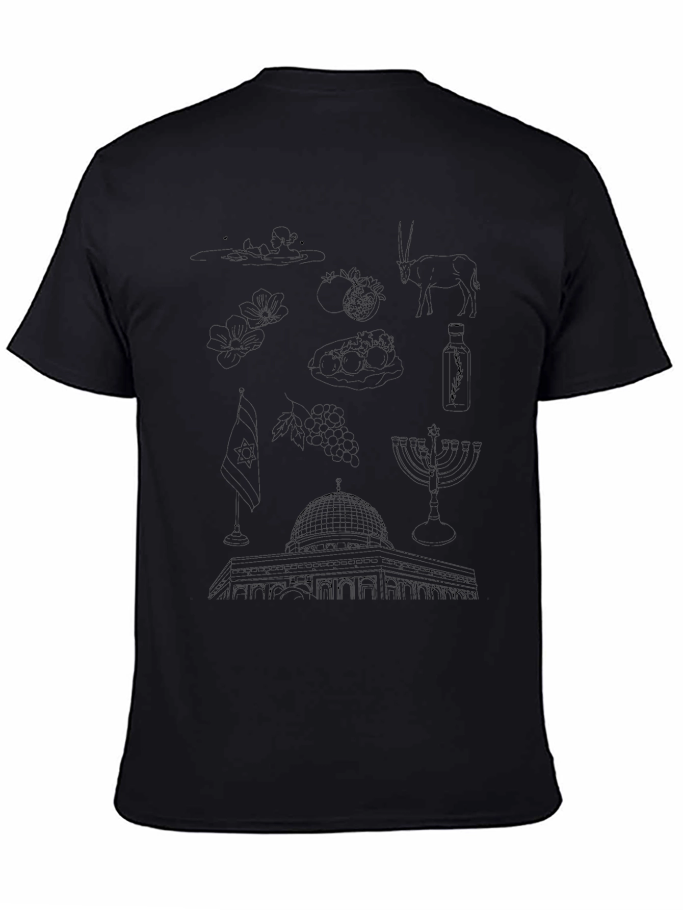 Israel Outline Art Black T-Shirt