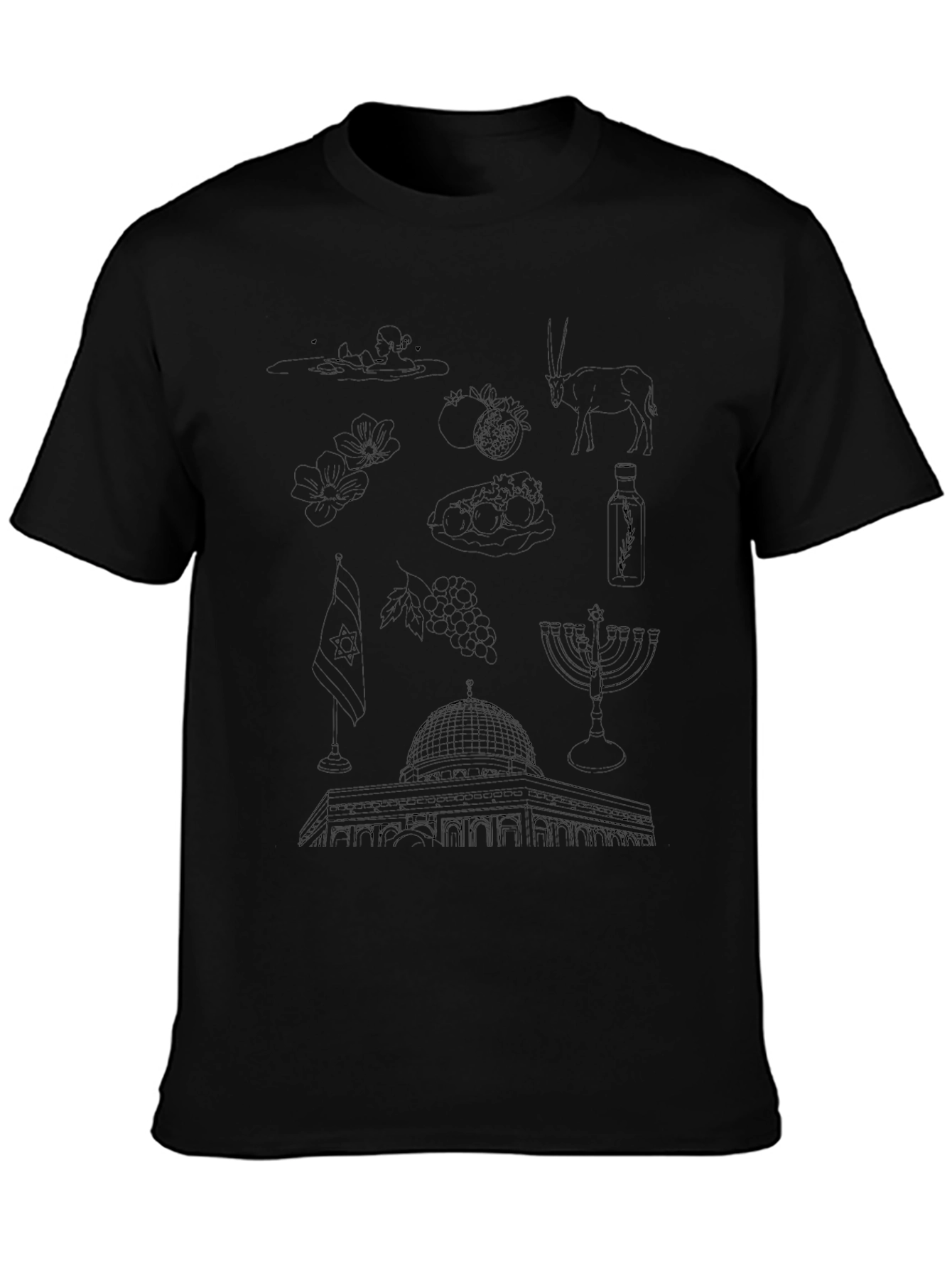Israel Outline Art Black T-Shirt