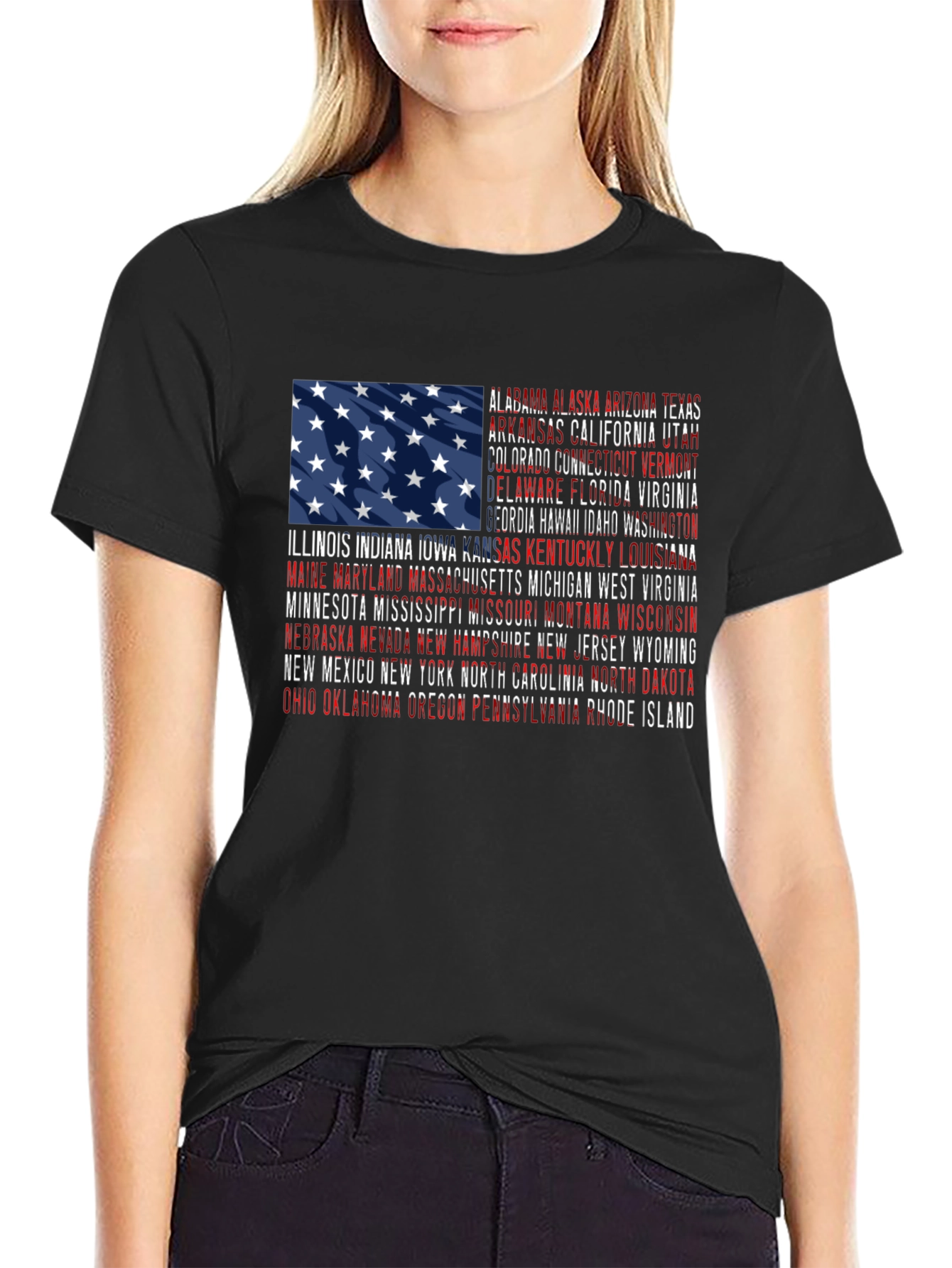 USA Flag States Graphic Print T-Shirt