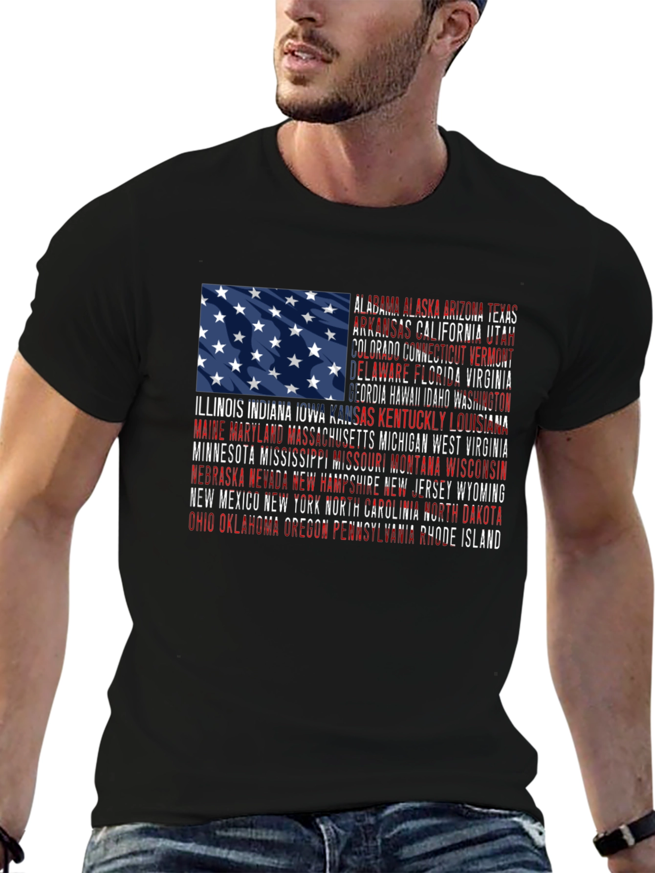 USA Flag States Graphic Print T-Shirt