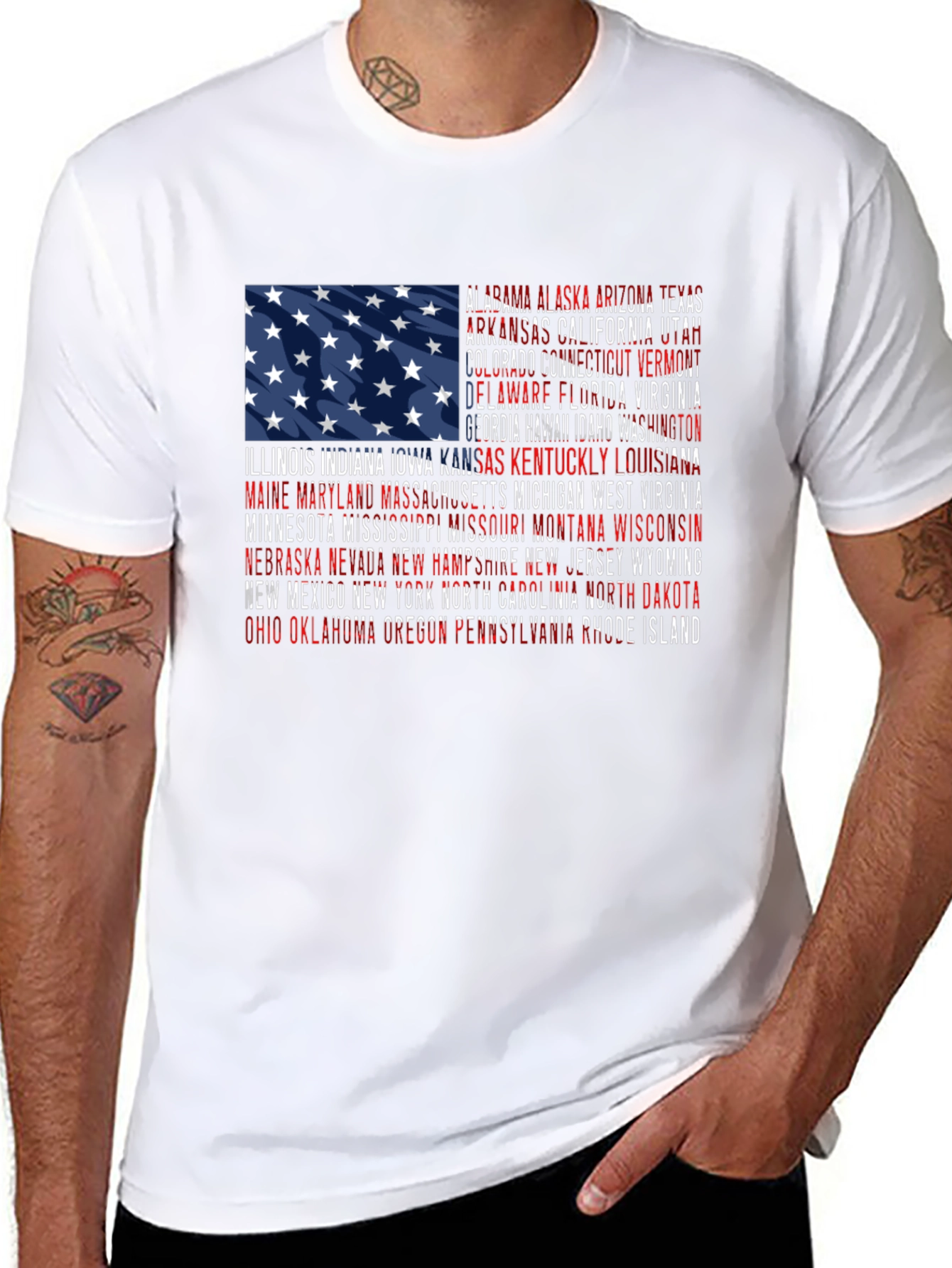 USA Flag States Graphic Print T-Shirt