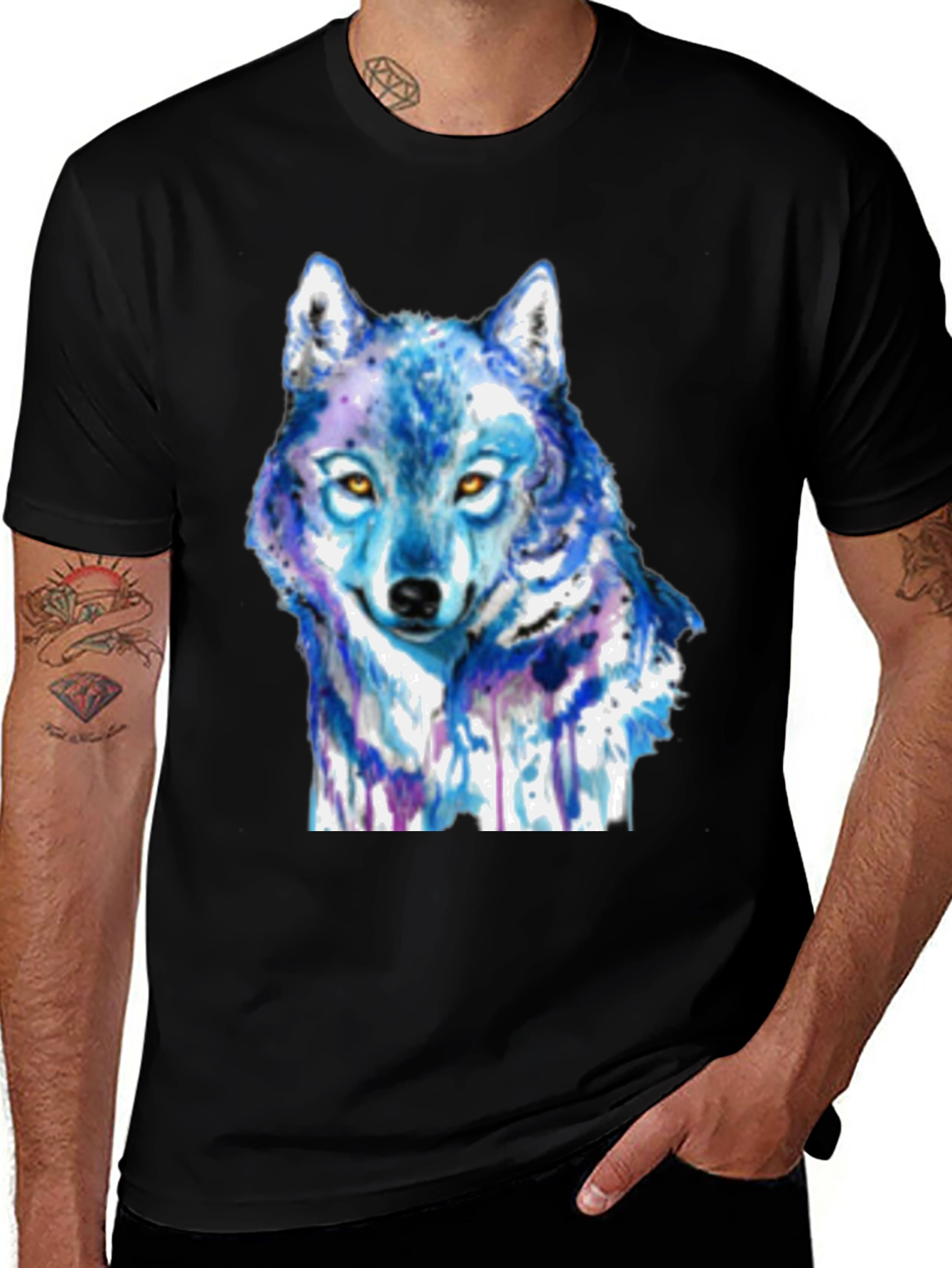 Blue Wolf Graphic T-Shirt - Artistic Animal Tee