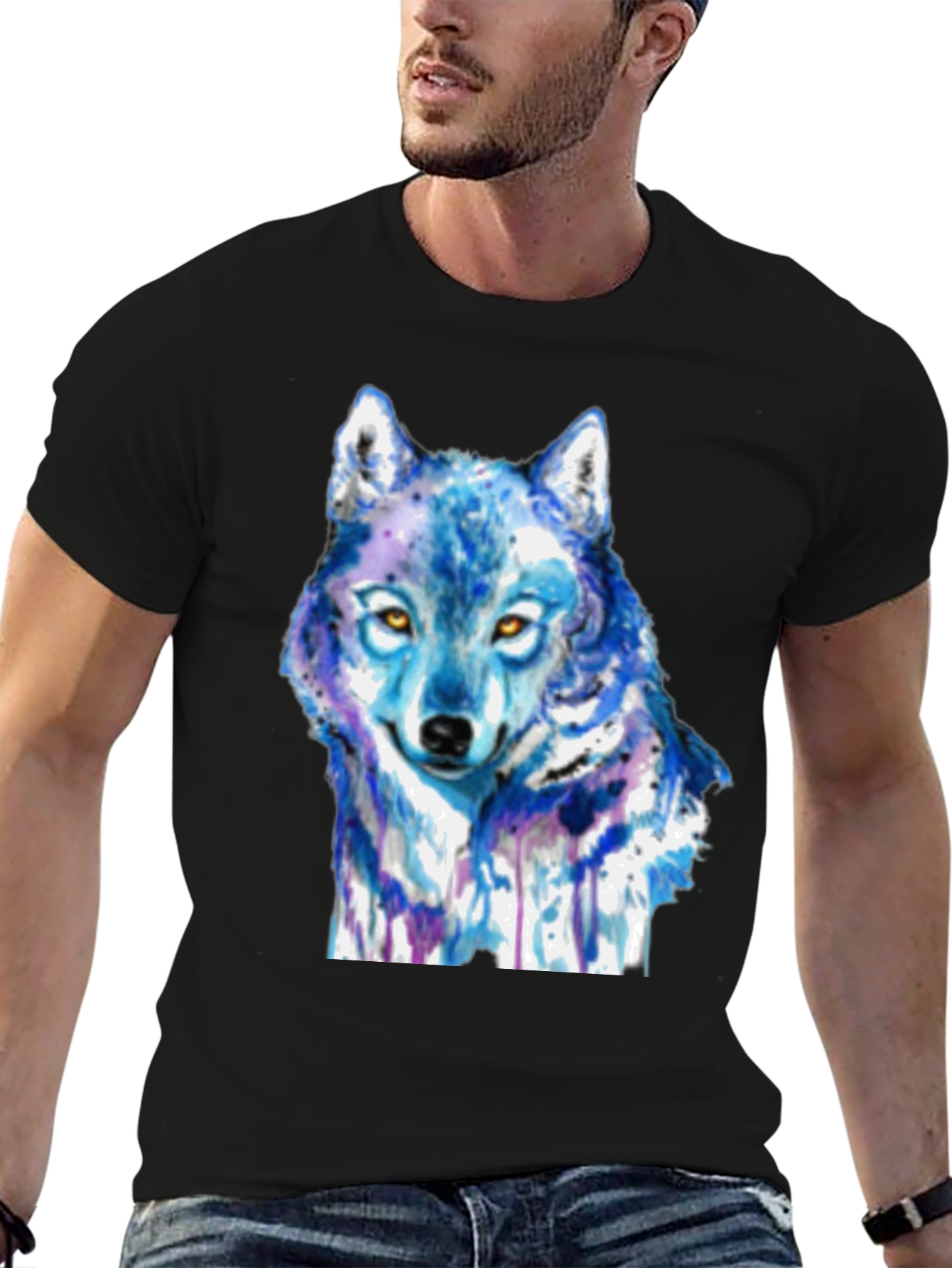 Blue Wolf Graphic T-Shirt - Artistic Animal Tee