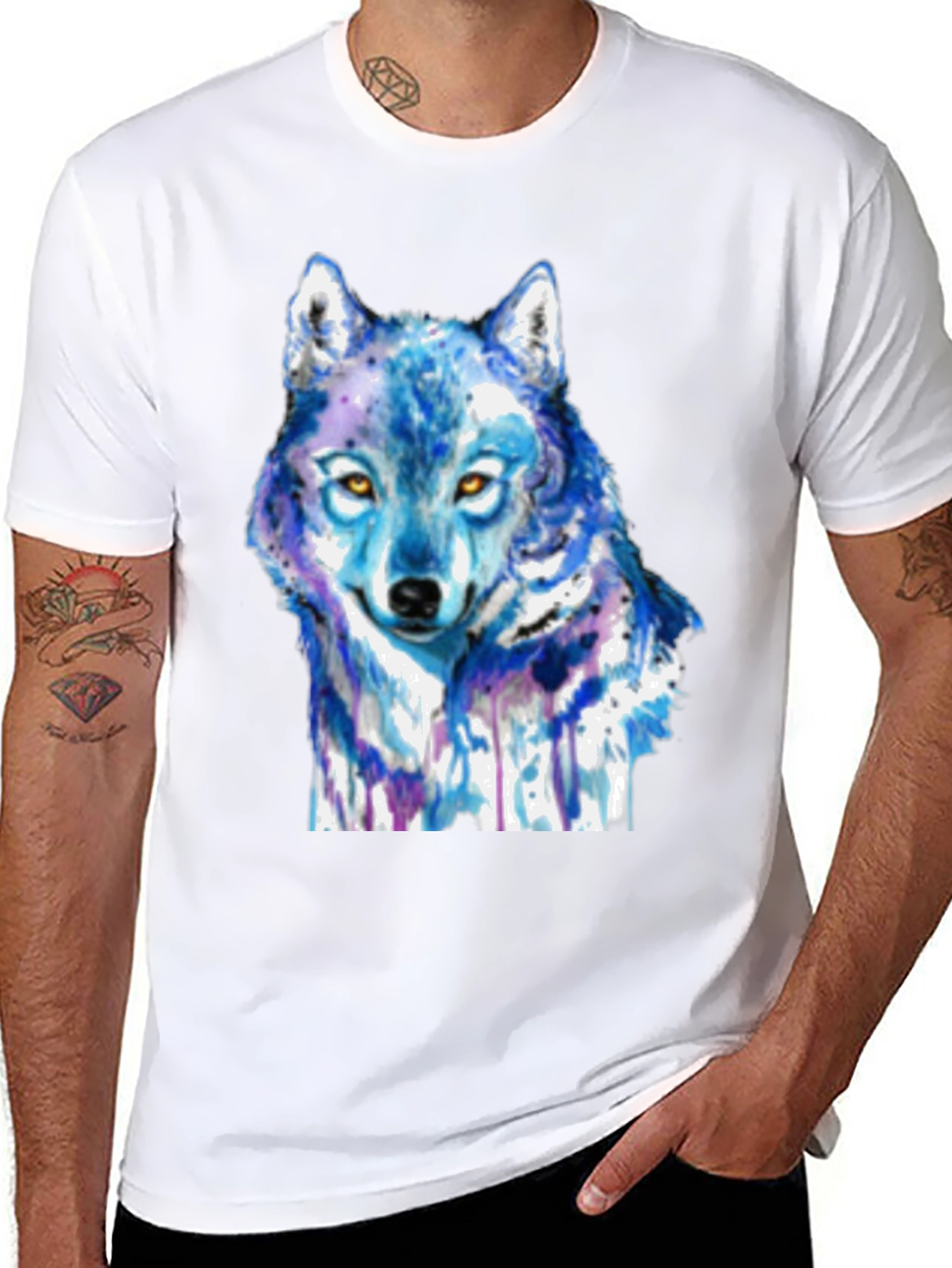 Blue Wolf Graphic T-Shirt - Artistic Animal Tee