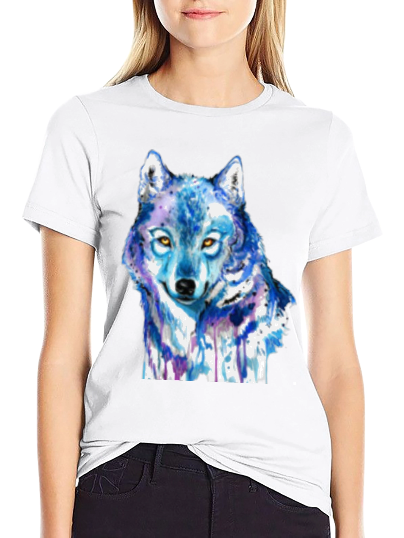 Blue Wolf Graphic T-Shirt - Artistic Animal Tee