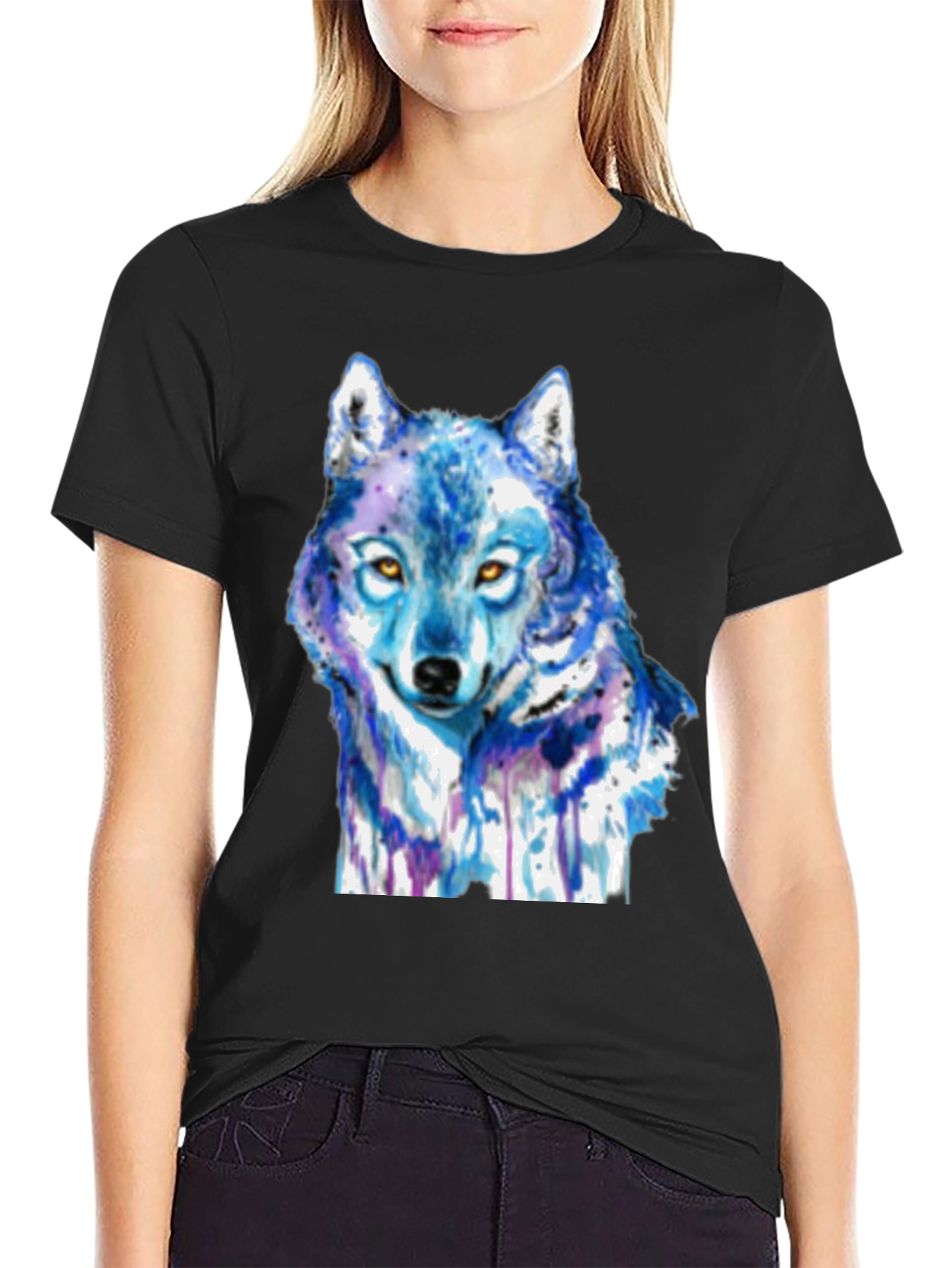 Blue Wolf Graphic T-Shirt - Artistic Animal Tee