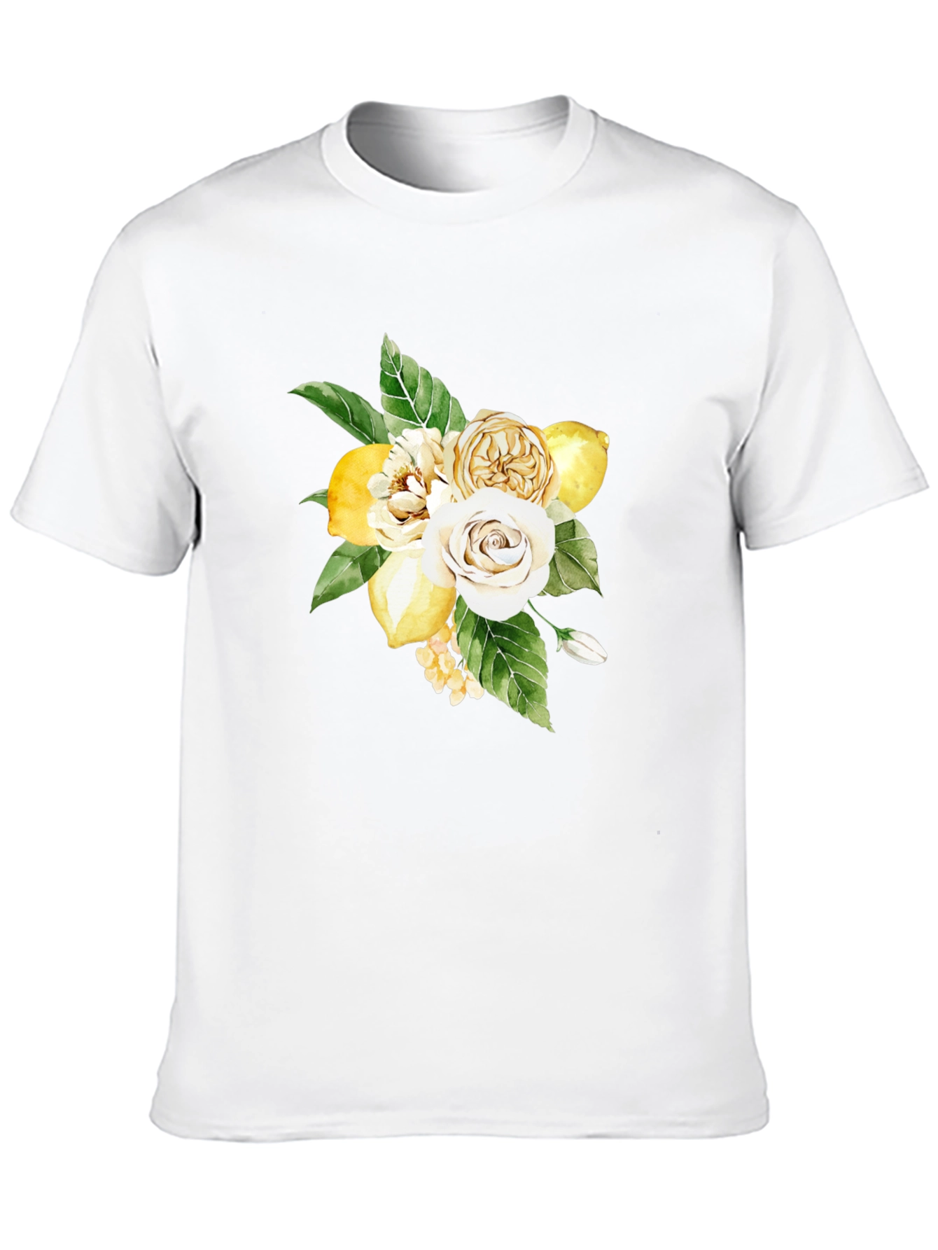 Floral Lemon Bouquet Graphic Black T-Shirt