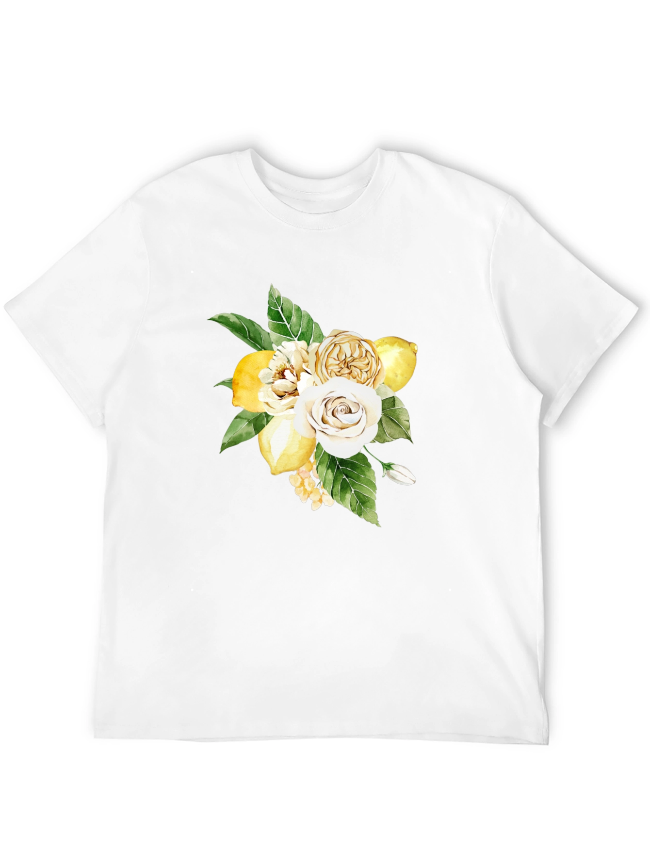 Floral Lemon Bouquet Graphic Black T-Shirt