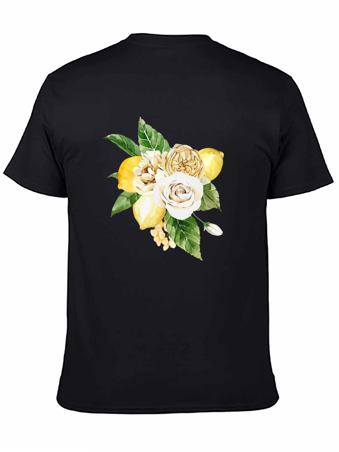 Floral Lemon Bouquet Graphic Black T-Shirt