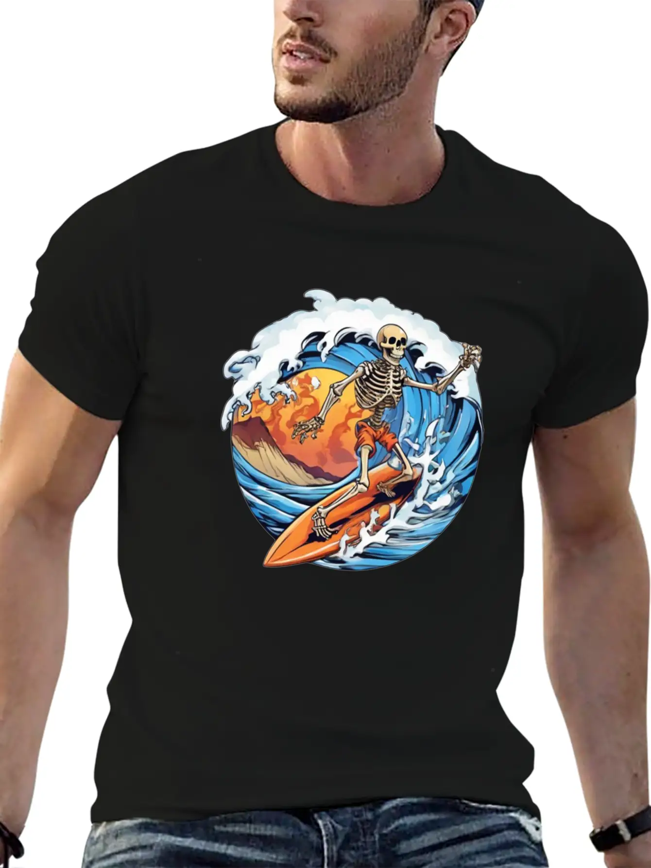 Skeleton Surfing Unisex Casual T-Shirt – Clean Design For Daily Comfort