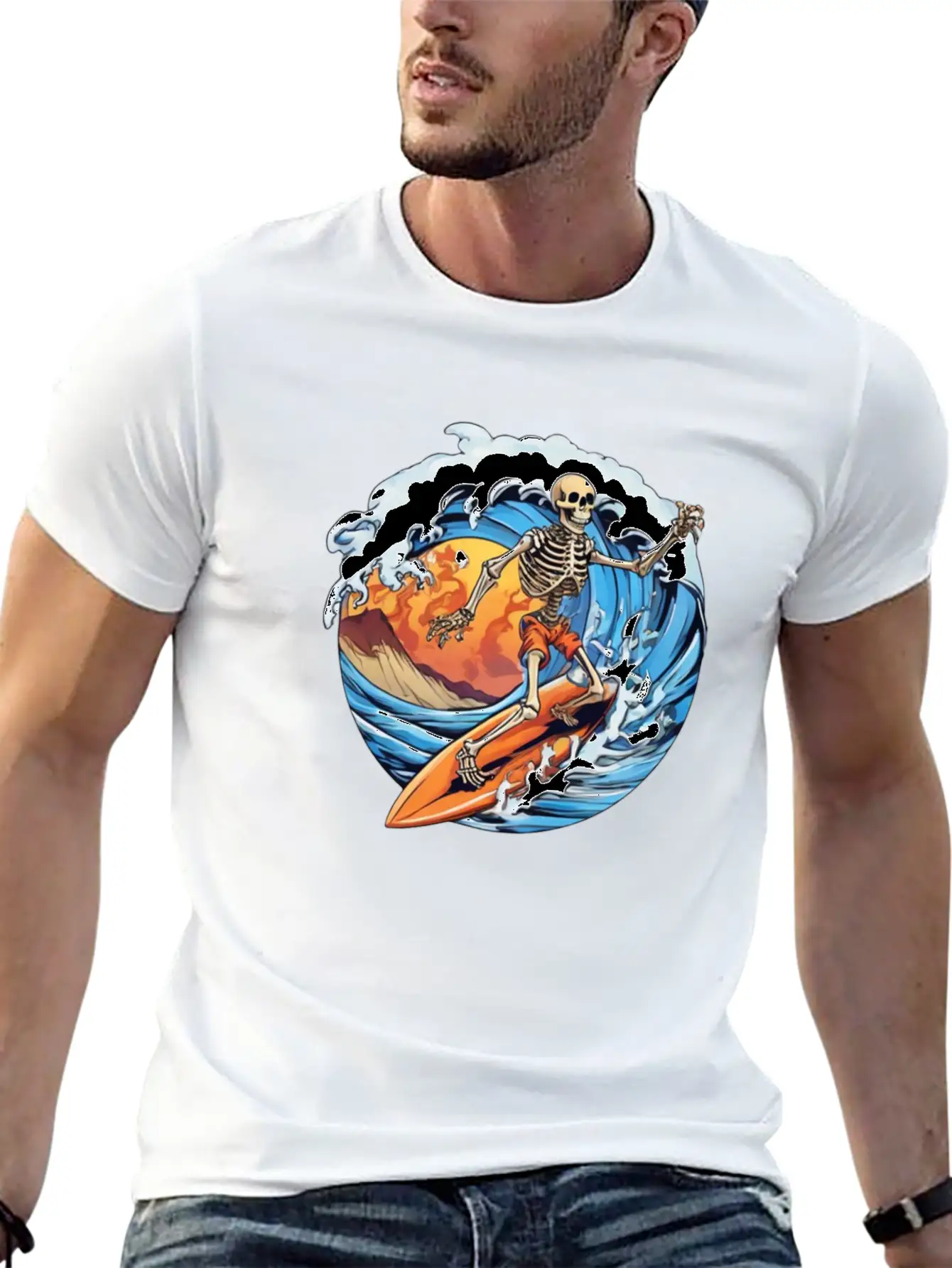 Skeleton Surfing Unisex Casual T-Shirt – Clean Design For Daily Comfort