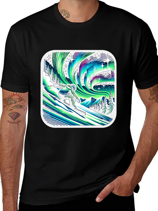 Skiing Under Northern Lights Adventure Unisex Casual T-Shirt – Clean Design For Daily Comfort