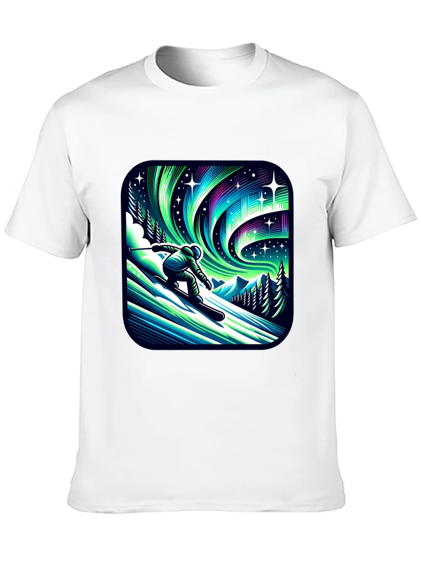 Skiing Under Northern Lights Adventure Unisex Casual T-Shirt – Clean Design For Daily Comfort