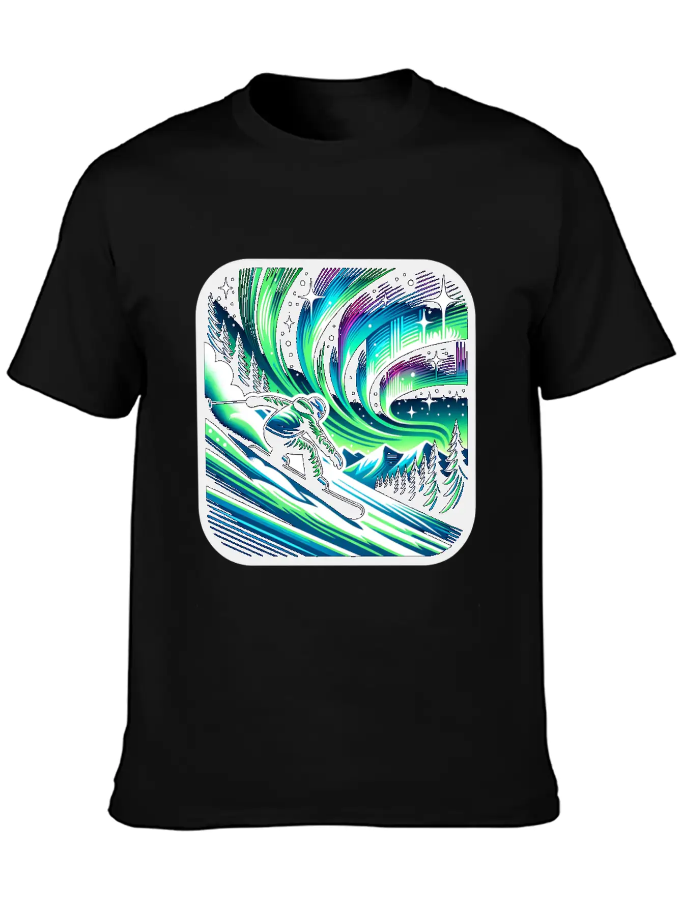 Skiing Under Northern Lights Adventure Unisex Casual T-Shirt – Clean Design For Daily Comfort