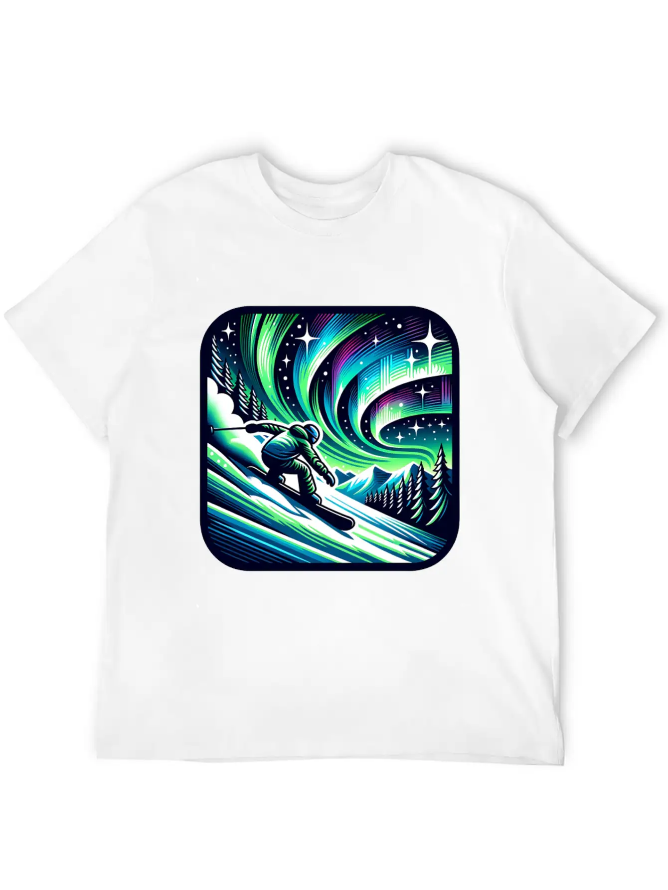 Skiing Under Northern Lights Adventure Unisex Casual T-Shirt – Clean Design For Daily Comfort