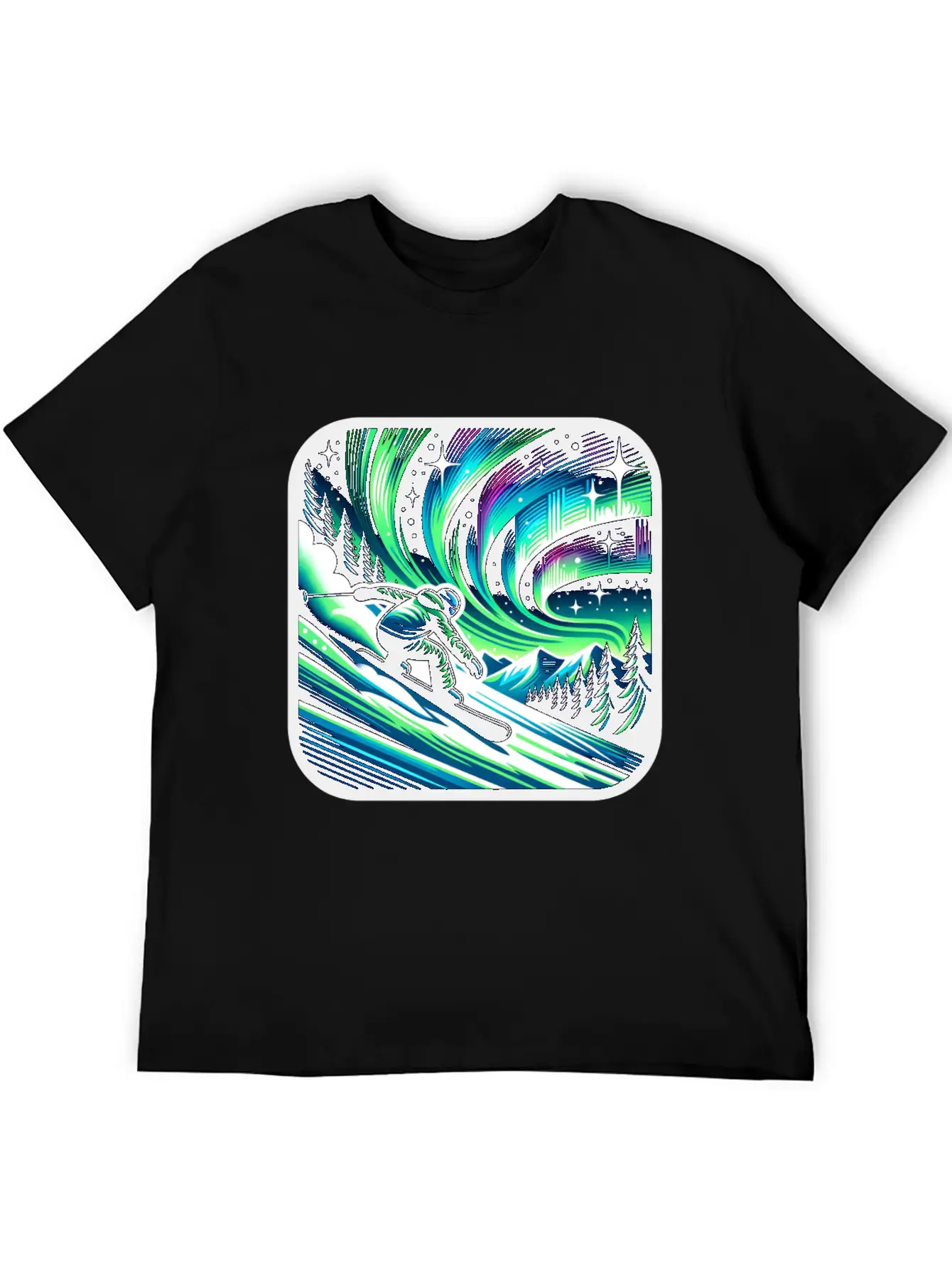 Skiing Under Northern Lights Adventure Unisex Casual T-Shirt – Clean Design For Daily Comfort