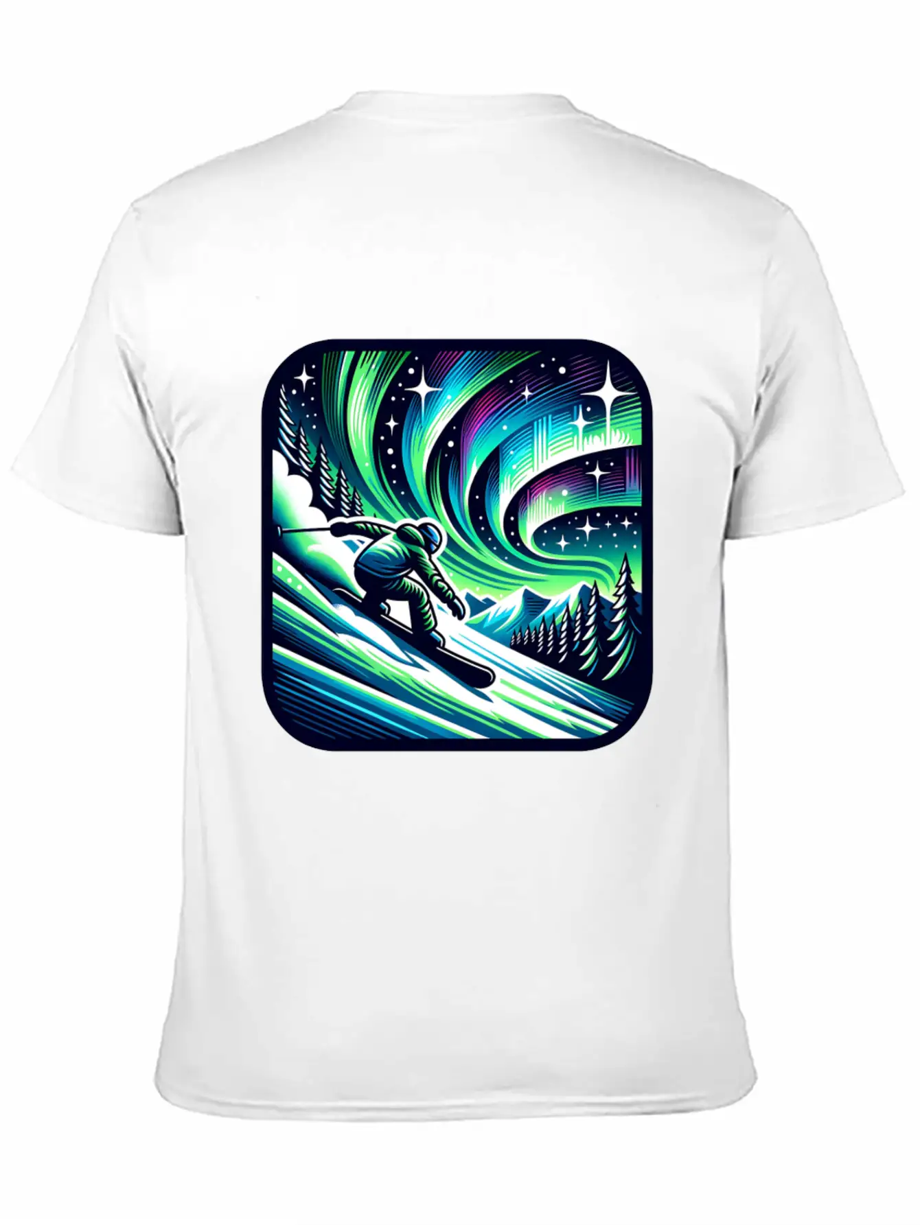 Skiing Under Northern Lights Adventure Unisex Casual T-Shirt – Clean Design For Daily Comfort