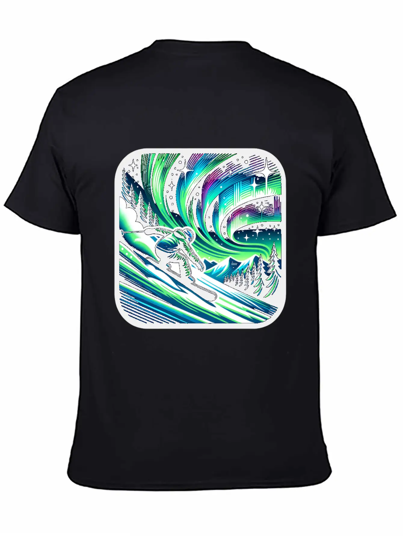 Skiing Under Northern Lights Adventure Unisex Casual T-Shirt – Clean Design For Daily Comfort