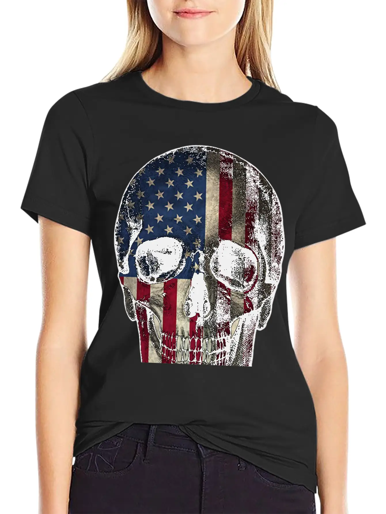 Skull American Flag Unisex Casual T-Shirt – Clean Design For Daily Comfort