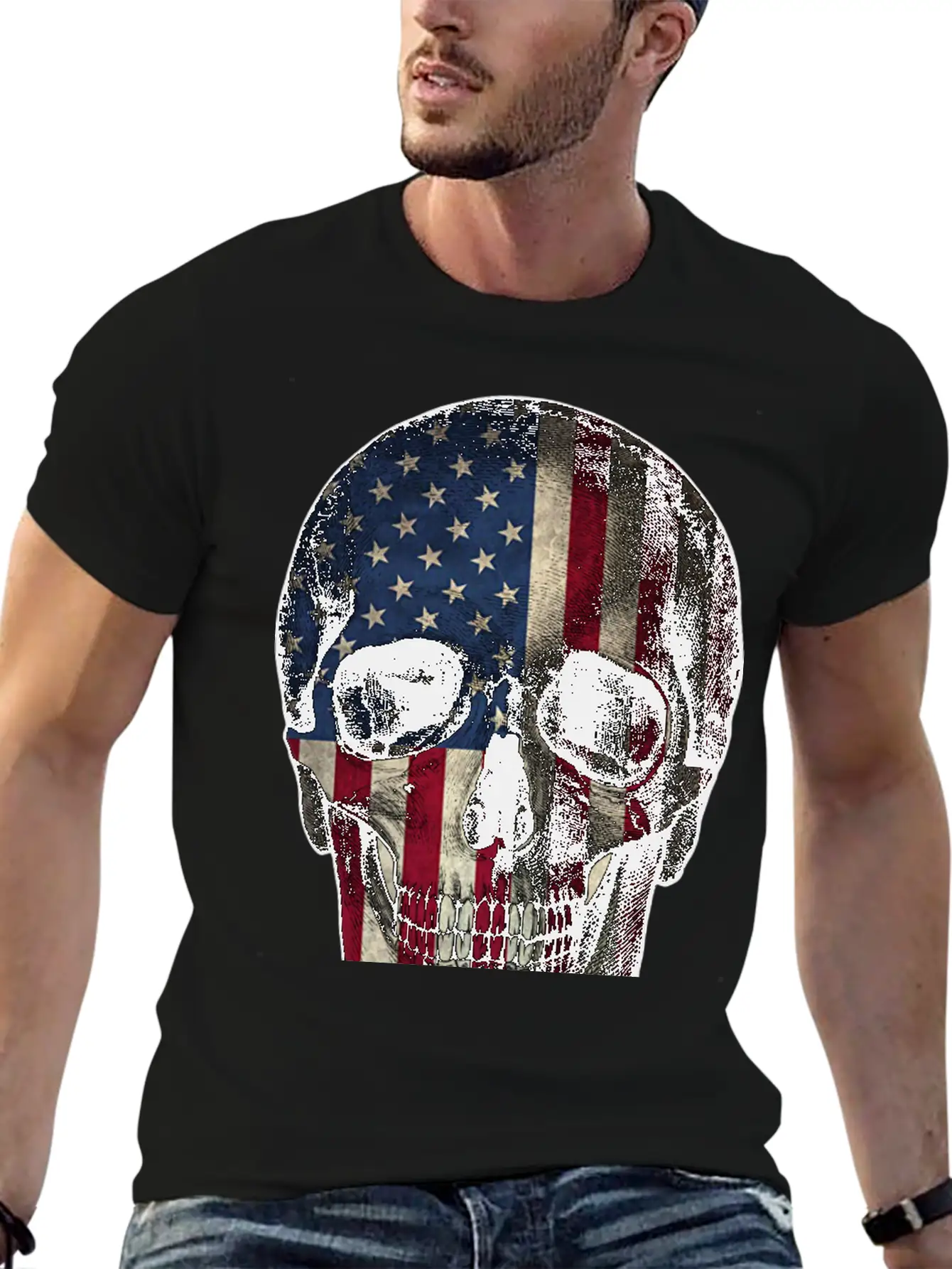 Skull American Flag Unisex Casual T-Shirt – Clean Design For Daily Comfort
