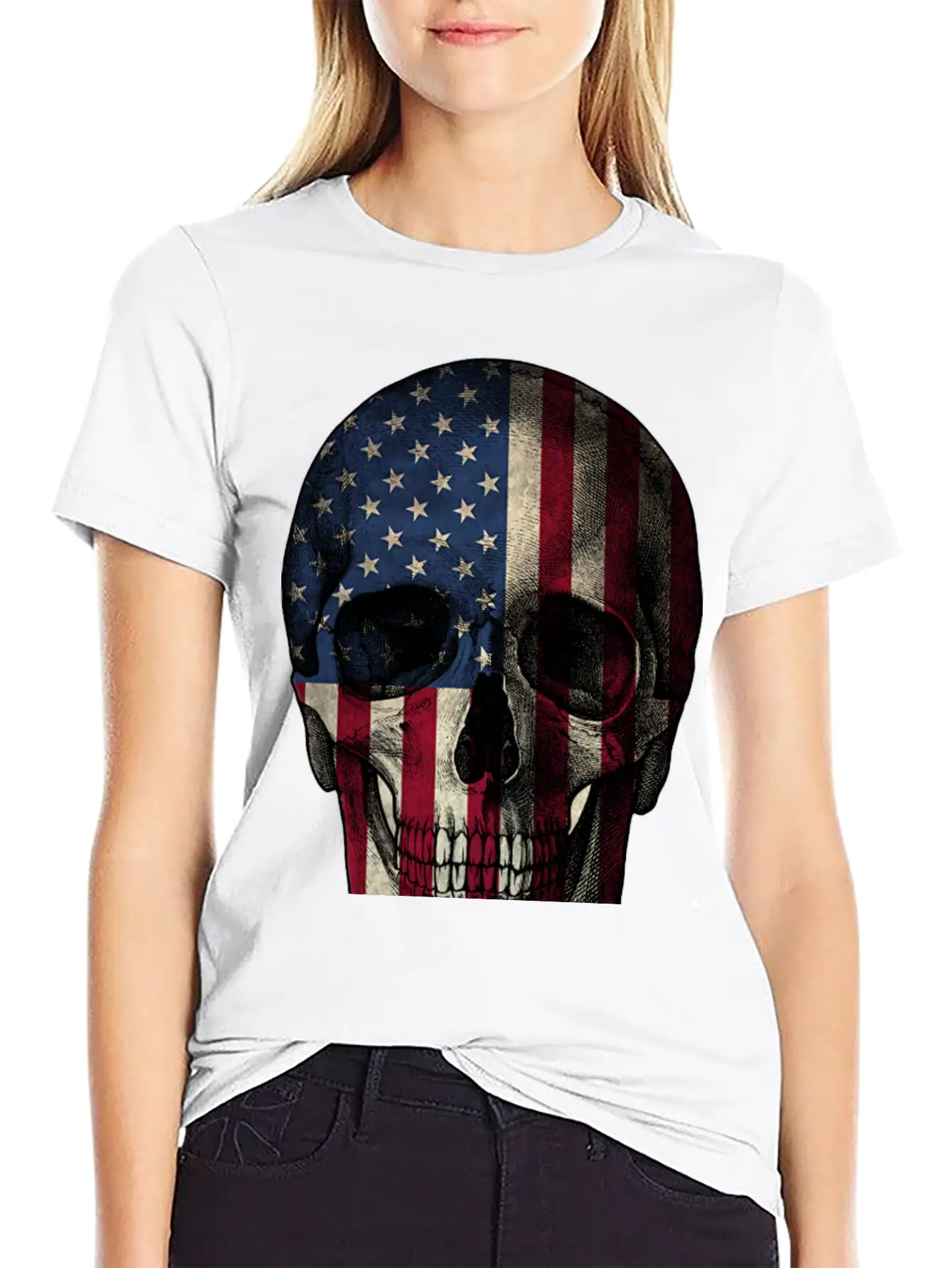 Skull American Flag Unisex Casual T-Shirt – Clean Design For Daily Comfort