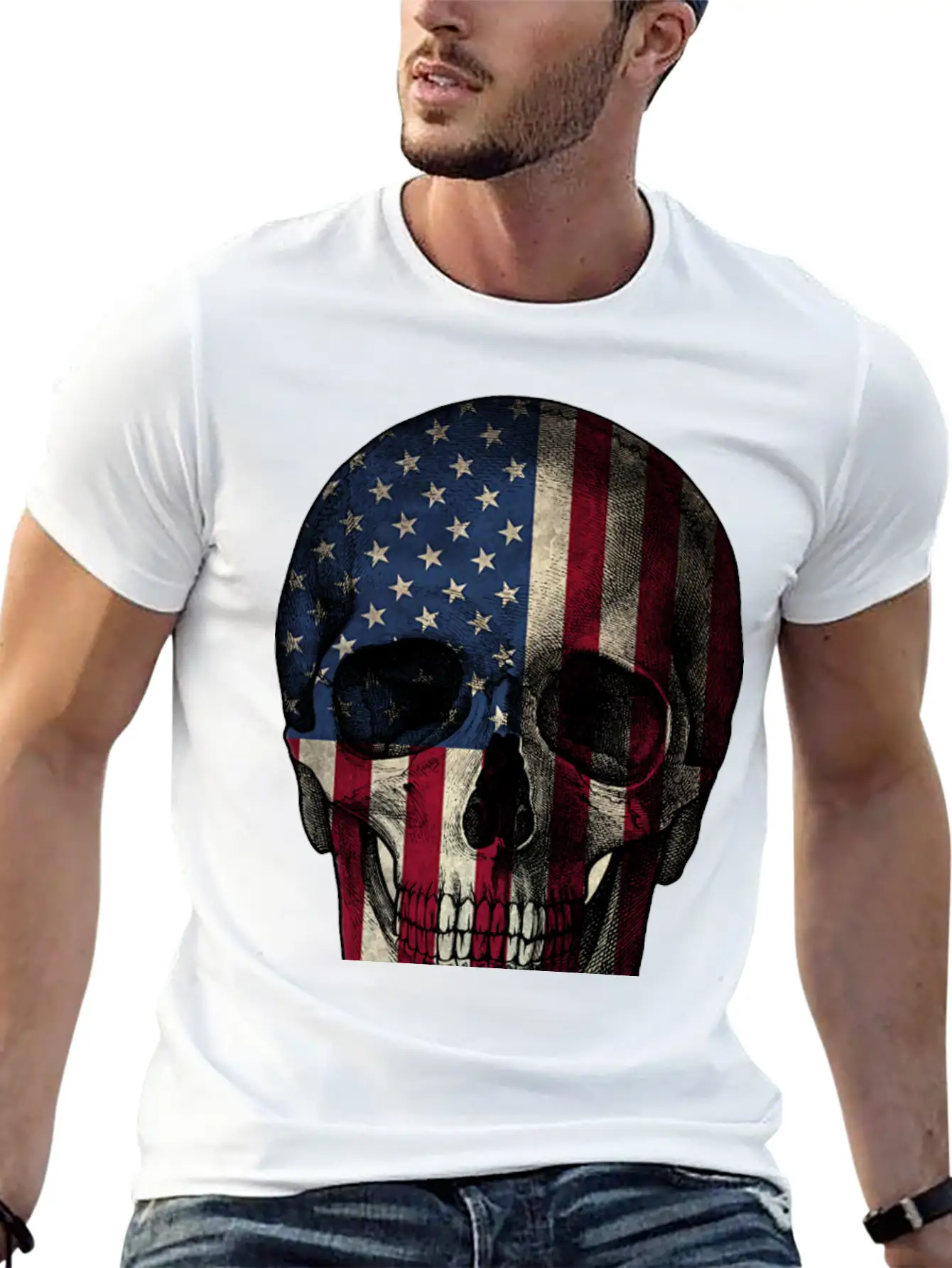 Skull American Flag Unisex Casual T-Shirt – Clean Design For Daily Comfort