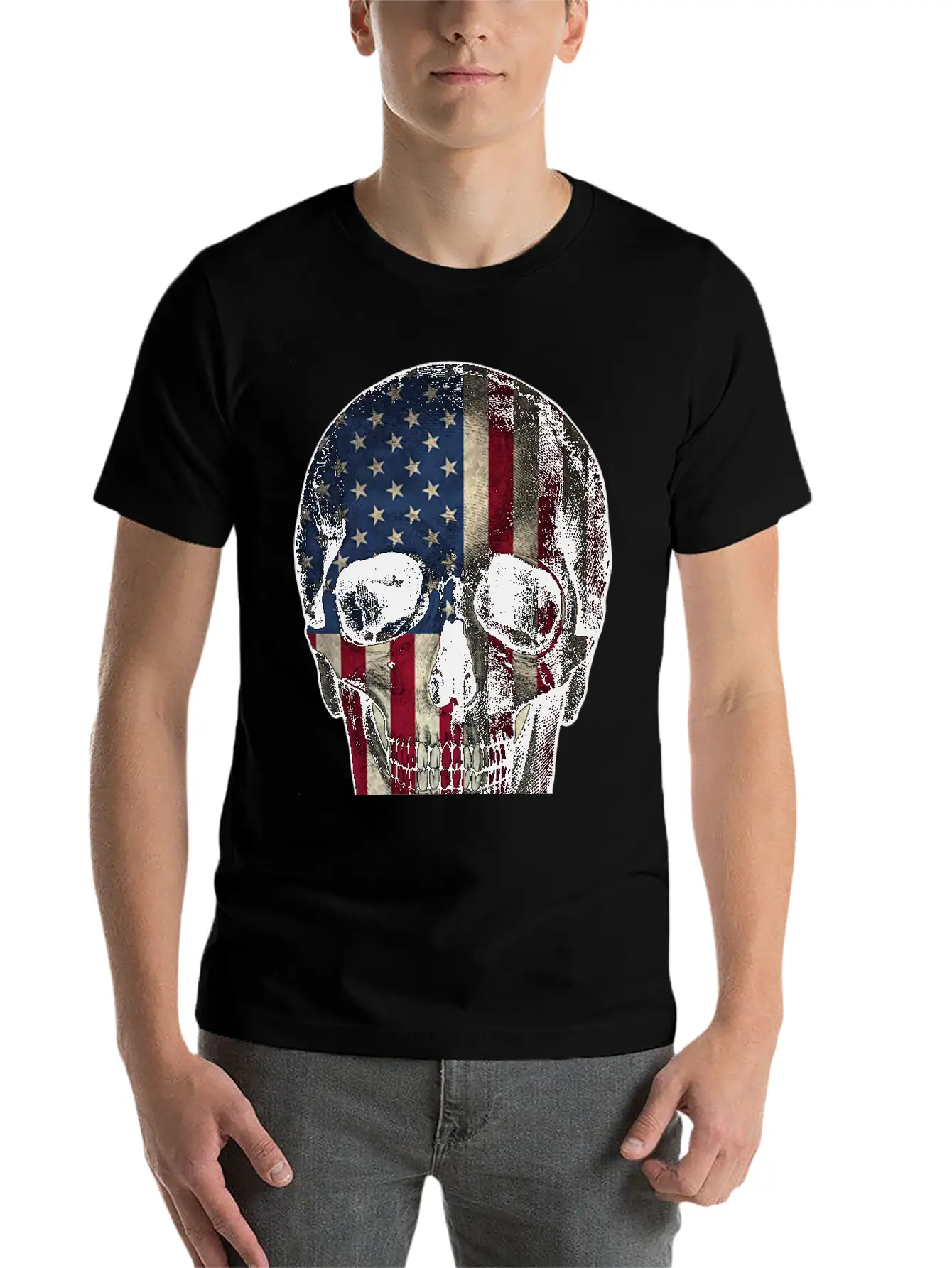 Skull American Flag Unisex Casual T-Shirt – Clean Design For Daily Comfort