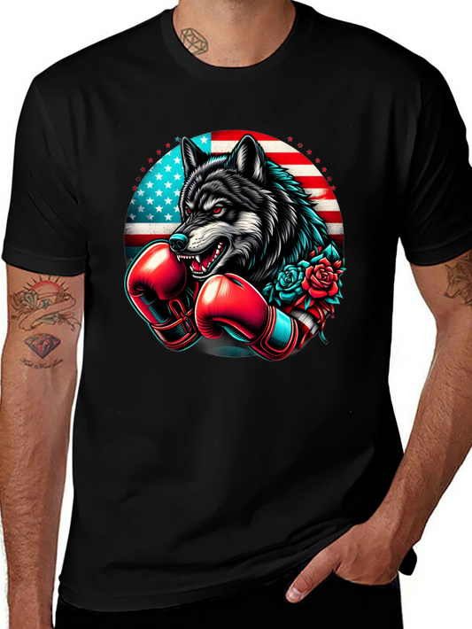 Wolf Boxer USA Flag Graphic Tee