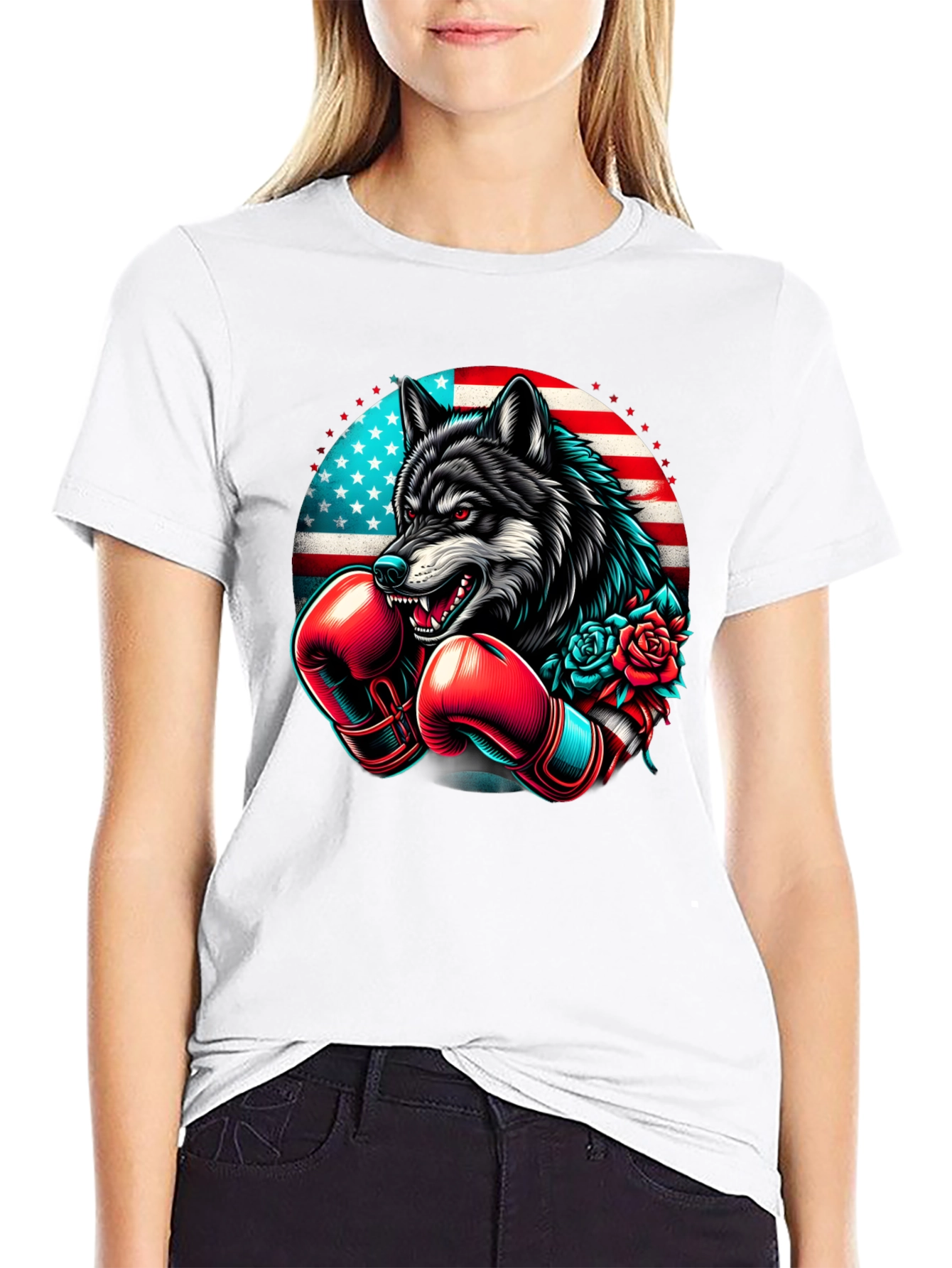 Wolf Boxer USA Flag Graphic Tee