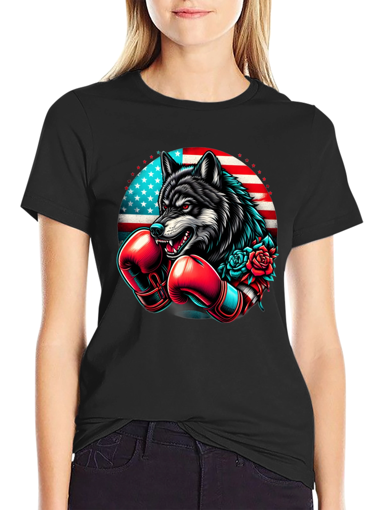 Wolf Boxer USA Flag Graphic Tee
