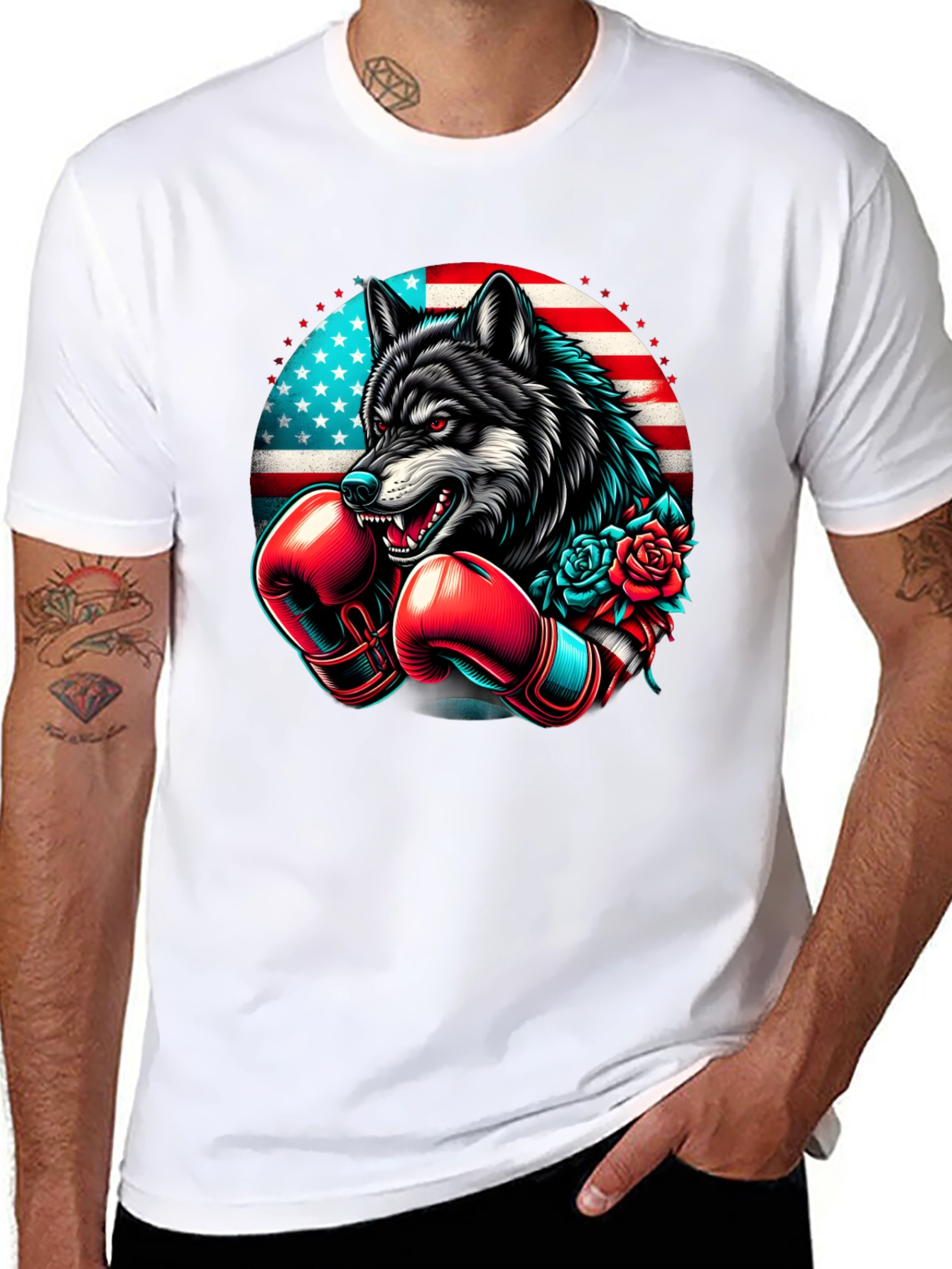 Wolf Boxer USA Flag Graphic Tee