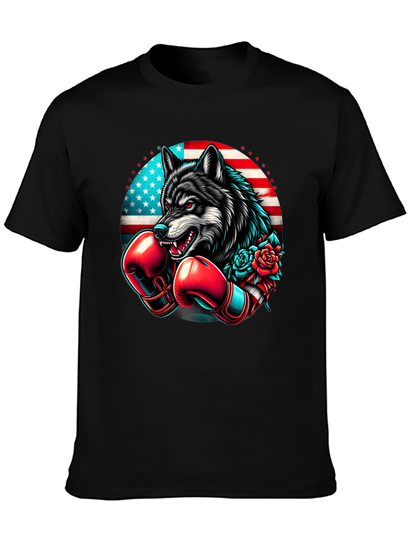 Wolf Boxer USA Flag Graphic Tee